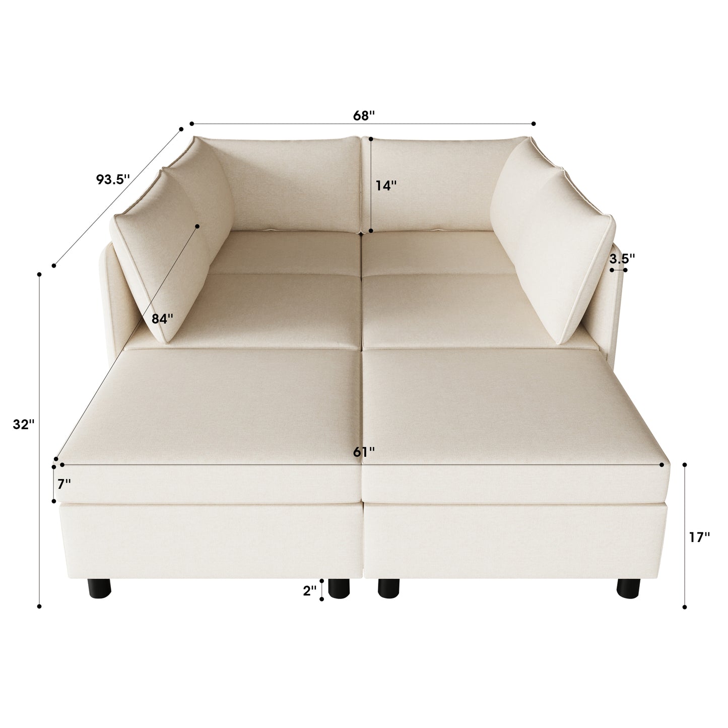 Cream linen sectional sofa with chaise and accent pillows  wide