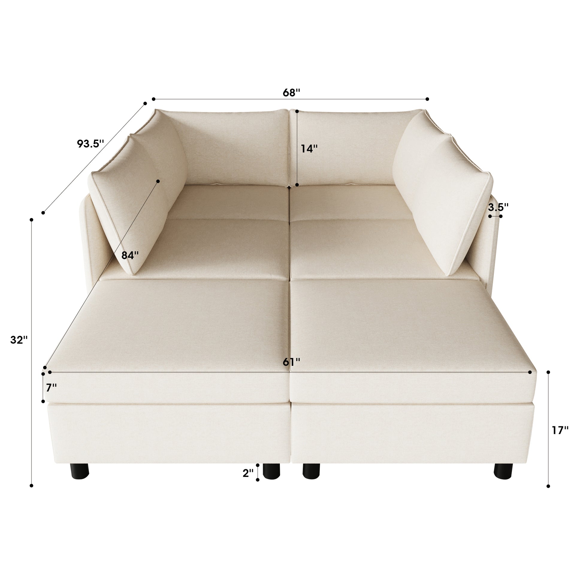 Cream linen sectional sofa with chaise and accent pillows  wide