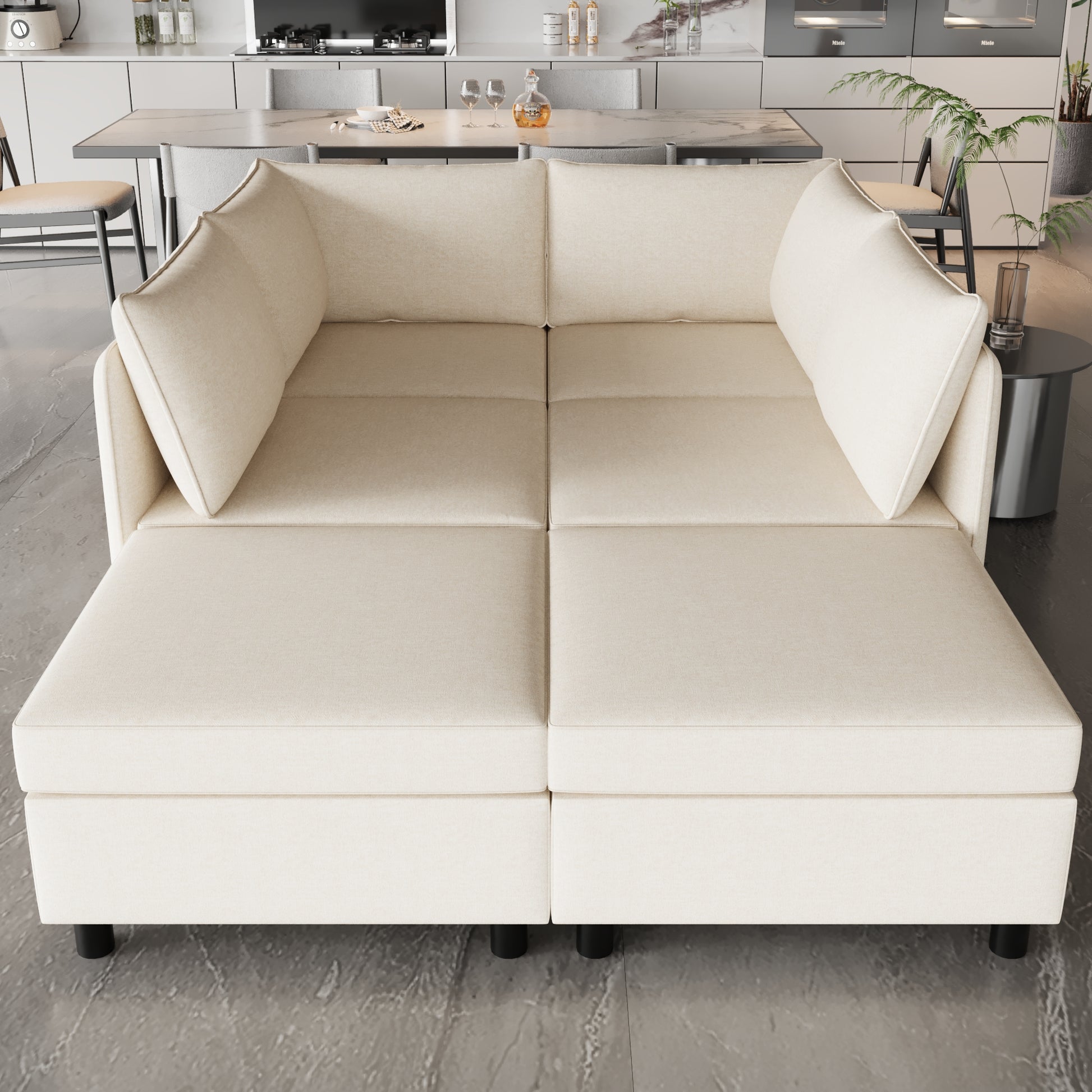 Cream boucle sectional sofa with plush cushions perfect for modern living rooms