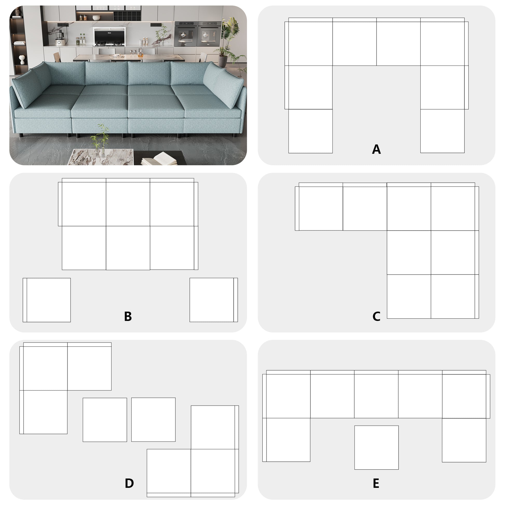 Light blue sectional sofa with modern design versatile for living room spaces