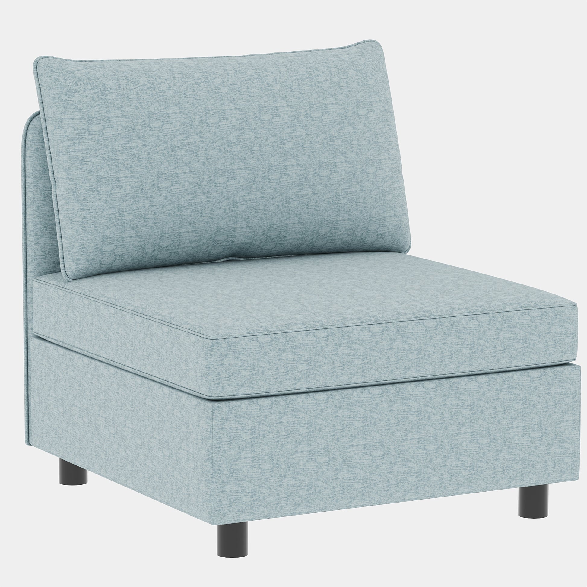 Light blue textured fabric armchair module with plush cushions and dark cylindrical legs