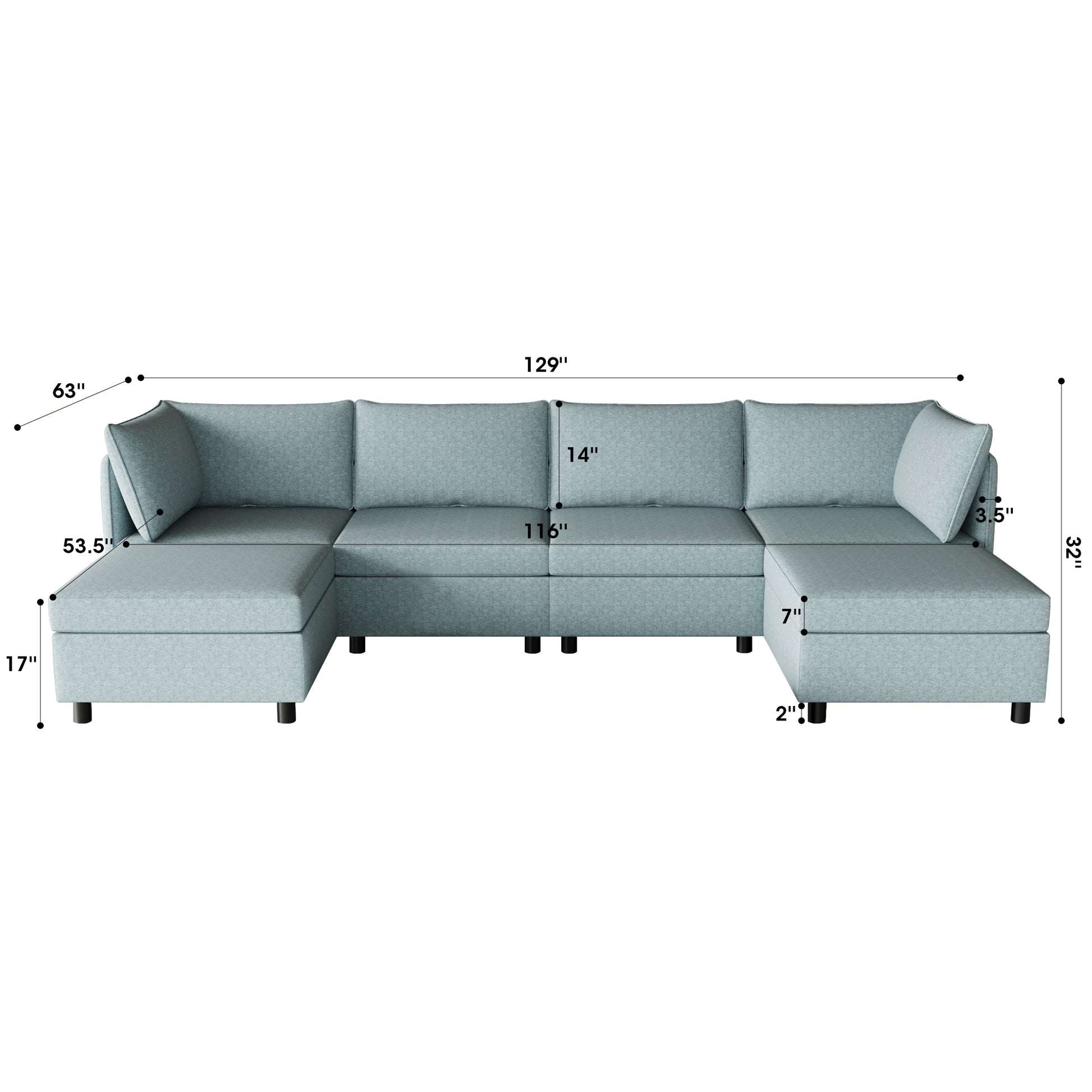 Light blue sectional sofa with chaise modern style for living rooms
