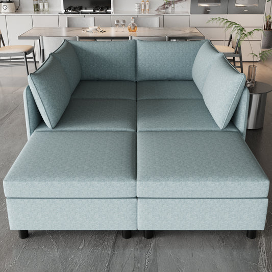 Teal fabric sectional sofa with plush cushions ideal for modern living rooms