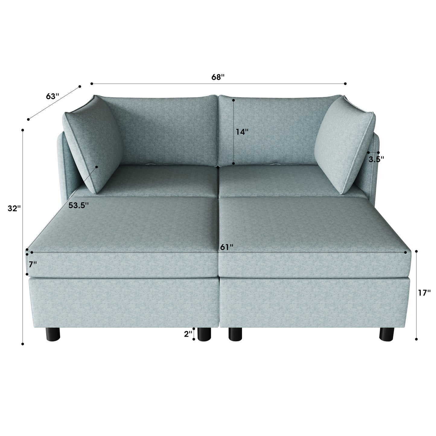 Light blue sectional sofa with plush cushions modern design for living rooms