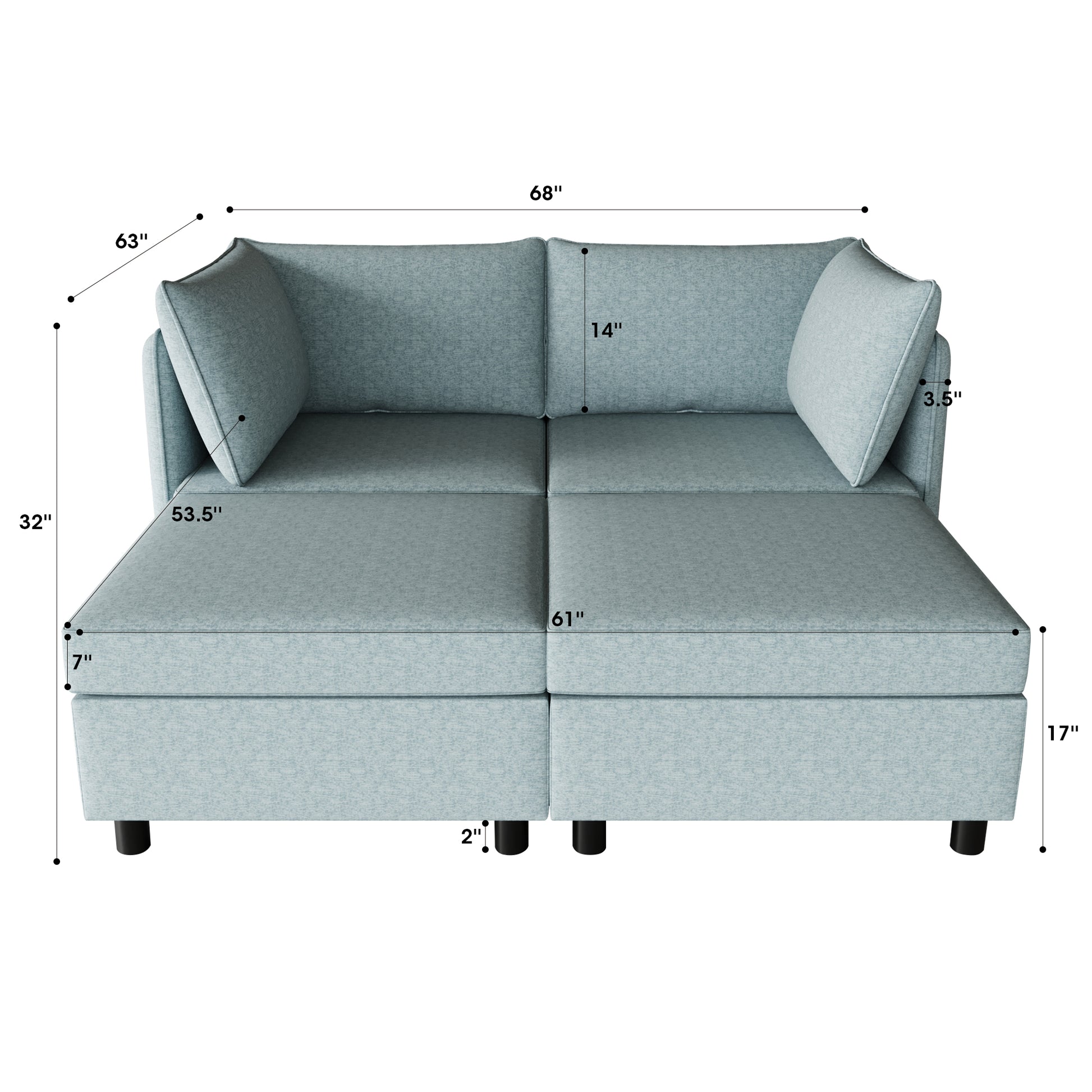 Light blue sectional sofa with plush cushions modern design for living rooms
