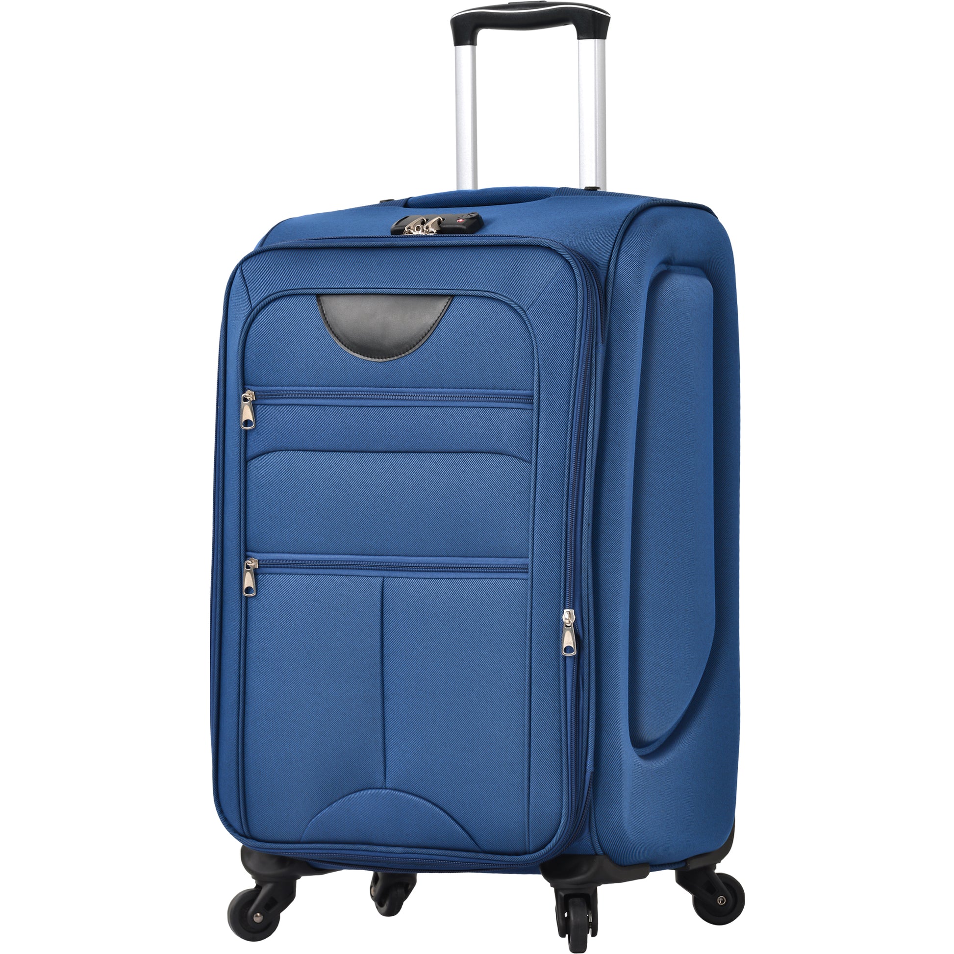 Blue fourwheeled suitcase with TSA lock and telescopic handle for travel