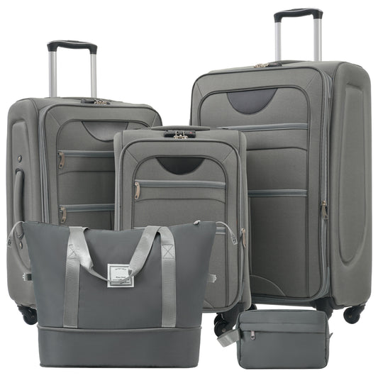 Gray luggage set with expandable zippers TSA locks and spinner wheels for travel