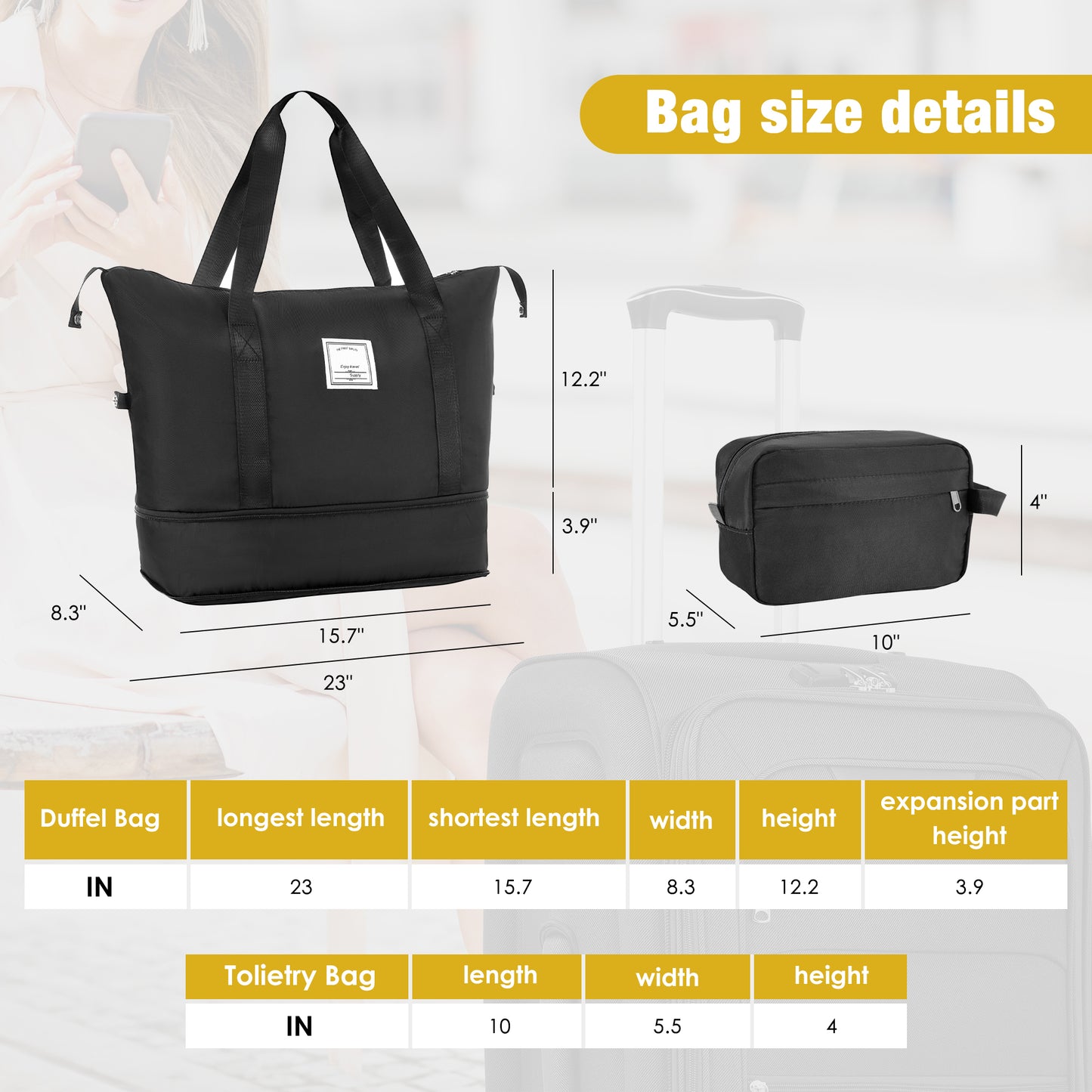 Black duffel bag with separate shoe compartment  longest length