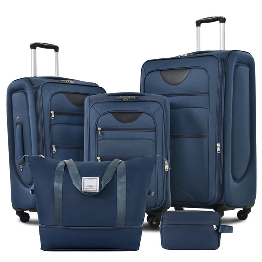 Navy blue softshell luggage set with carryon suitcase duffel and toiletry bag