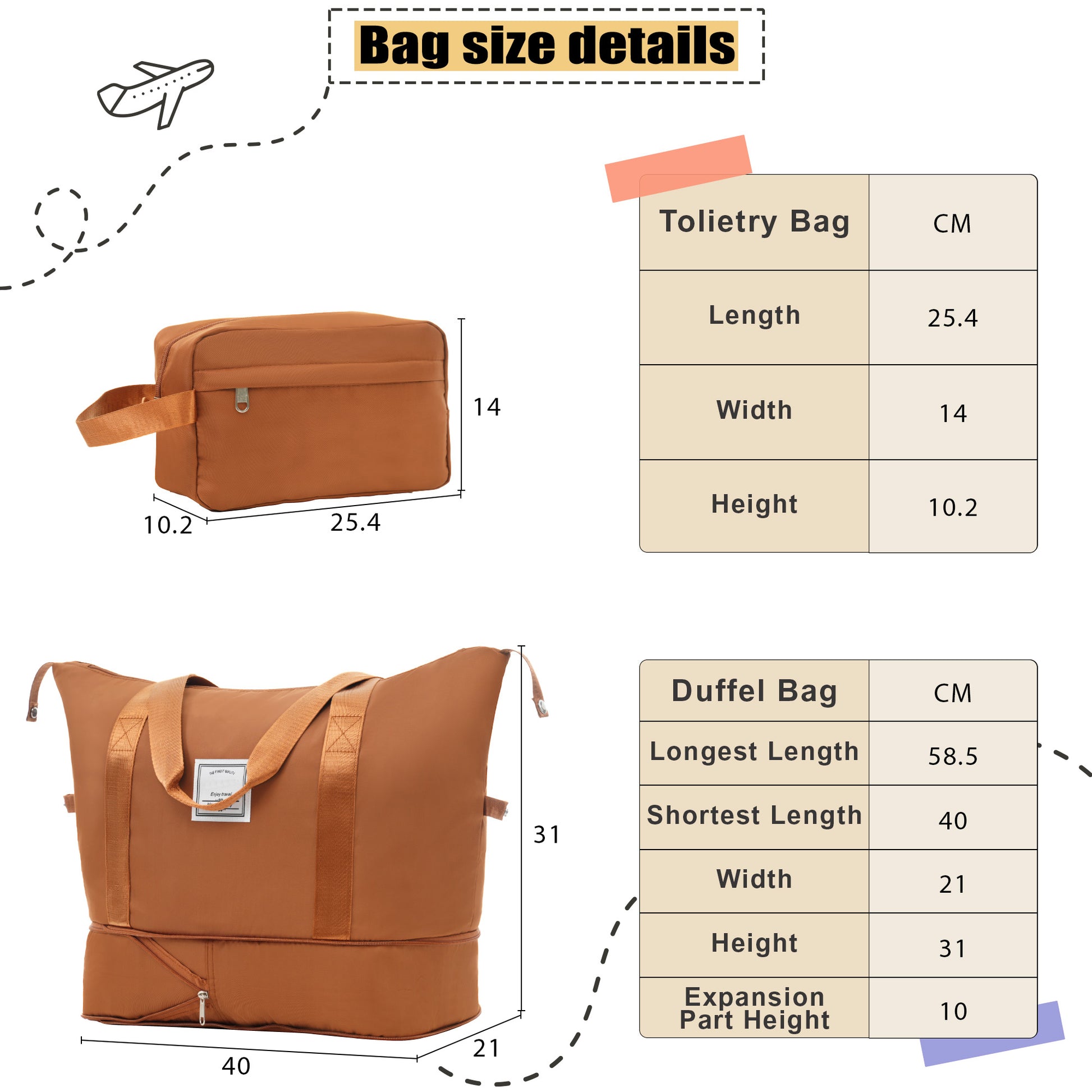 Brown toiletry bag with handle cm length and cm width