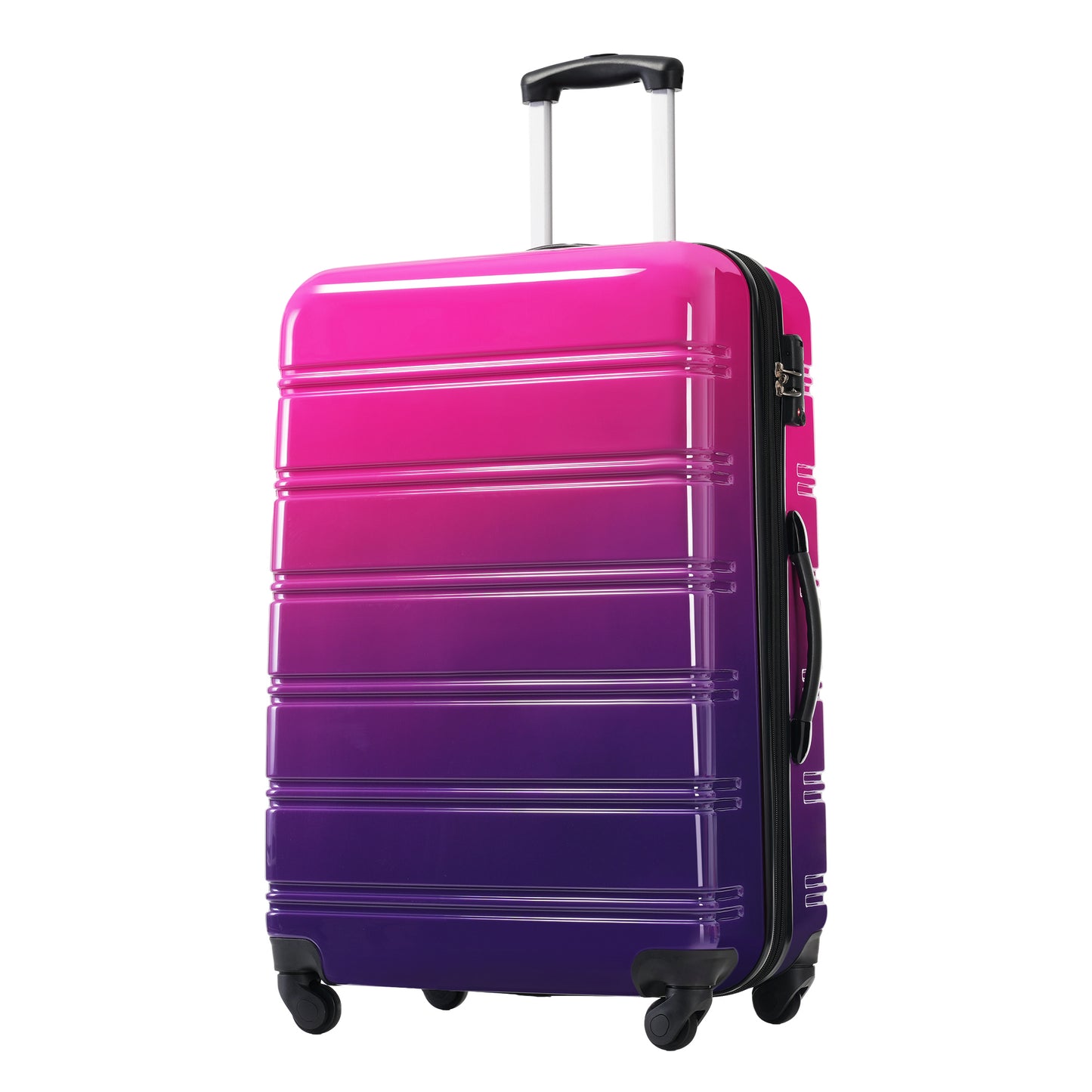 Pink and purple ombre hardside spinner suitcase with TSA lock for travel