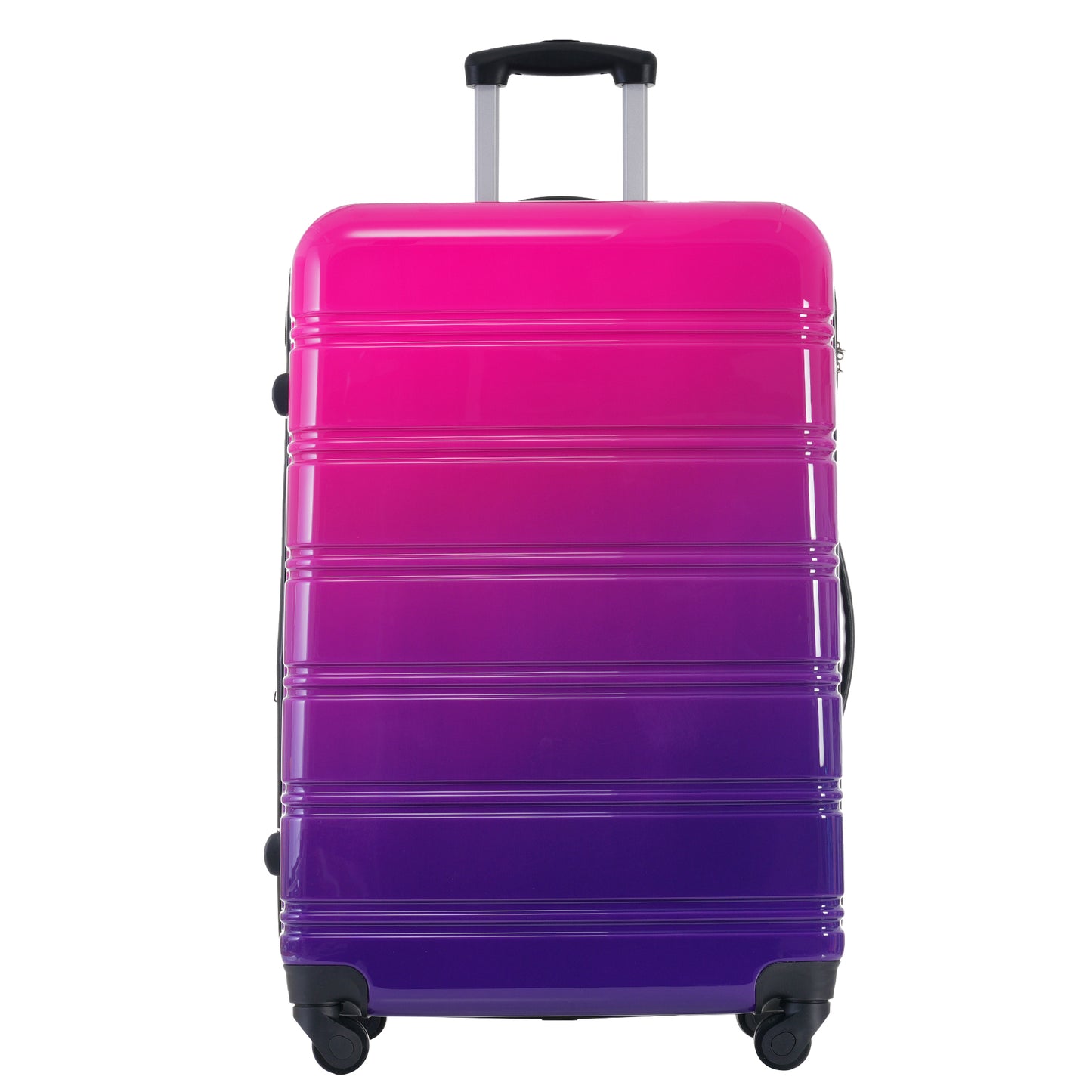 Gradient pink to purple hardside spinner suitcase with telescopic handle and wheels for travel