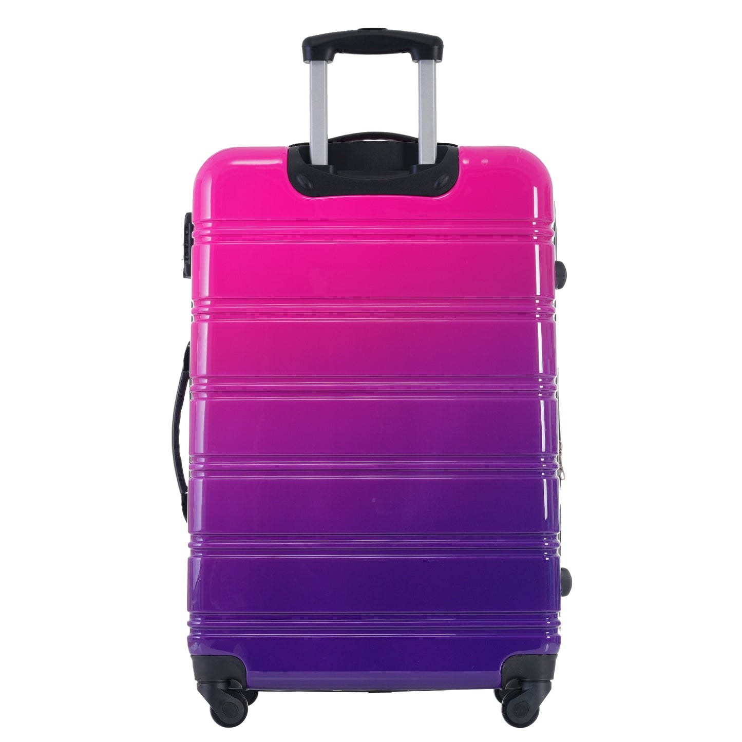 Pink to purple gradient hardshell carryon luggage with telescopic handle and spinner wheels