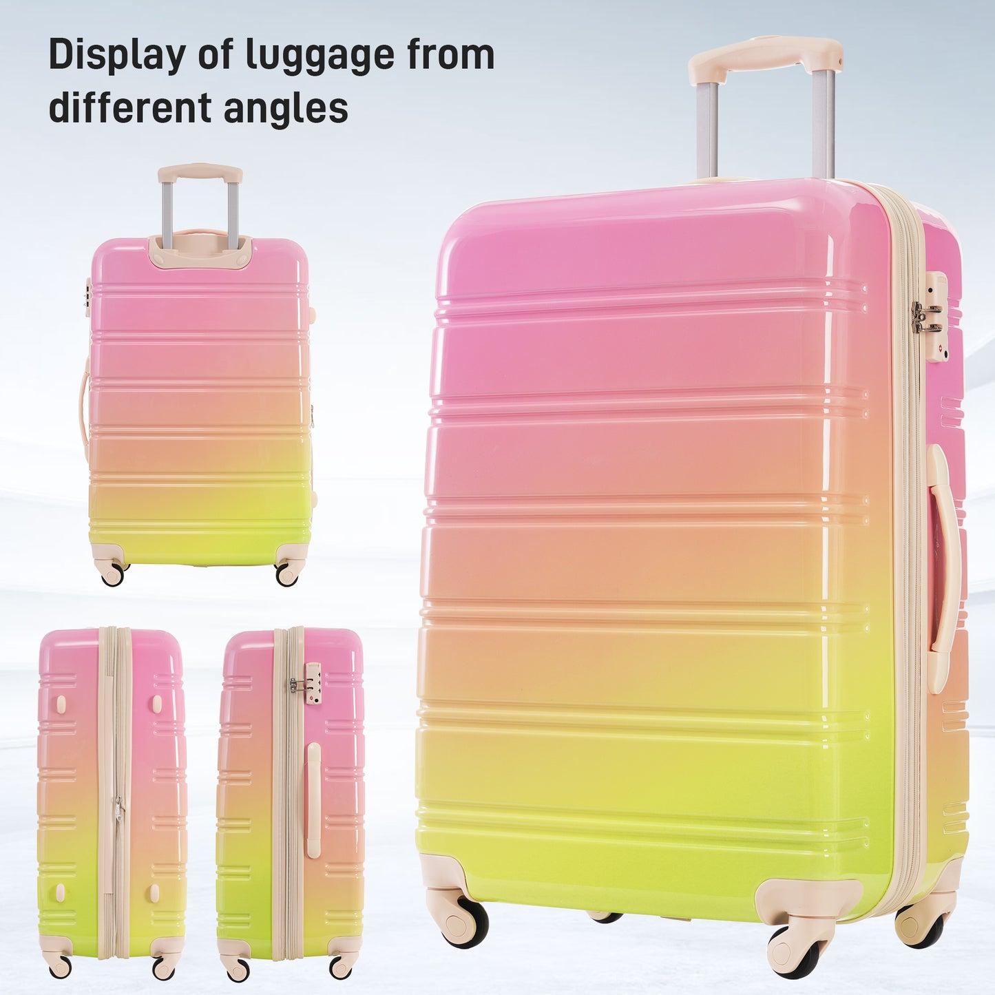 Pink and yellow ombre hardside luggage with TSA lock and telescoping handle