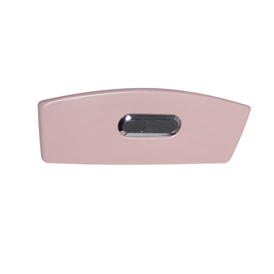 Pink toilet flush plate with dual chrome buttons for watersaving flushes