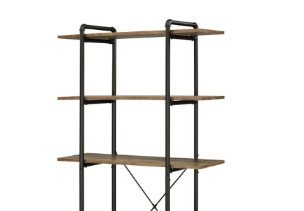 Industrial pipe bookshelf with three rustic wood shelves