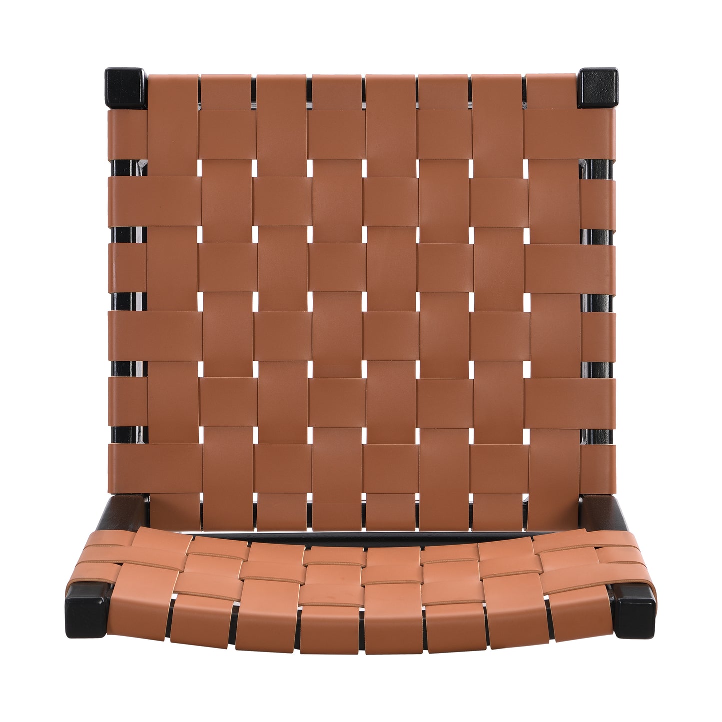 Tan leather woven chair with black frame modern accent seating