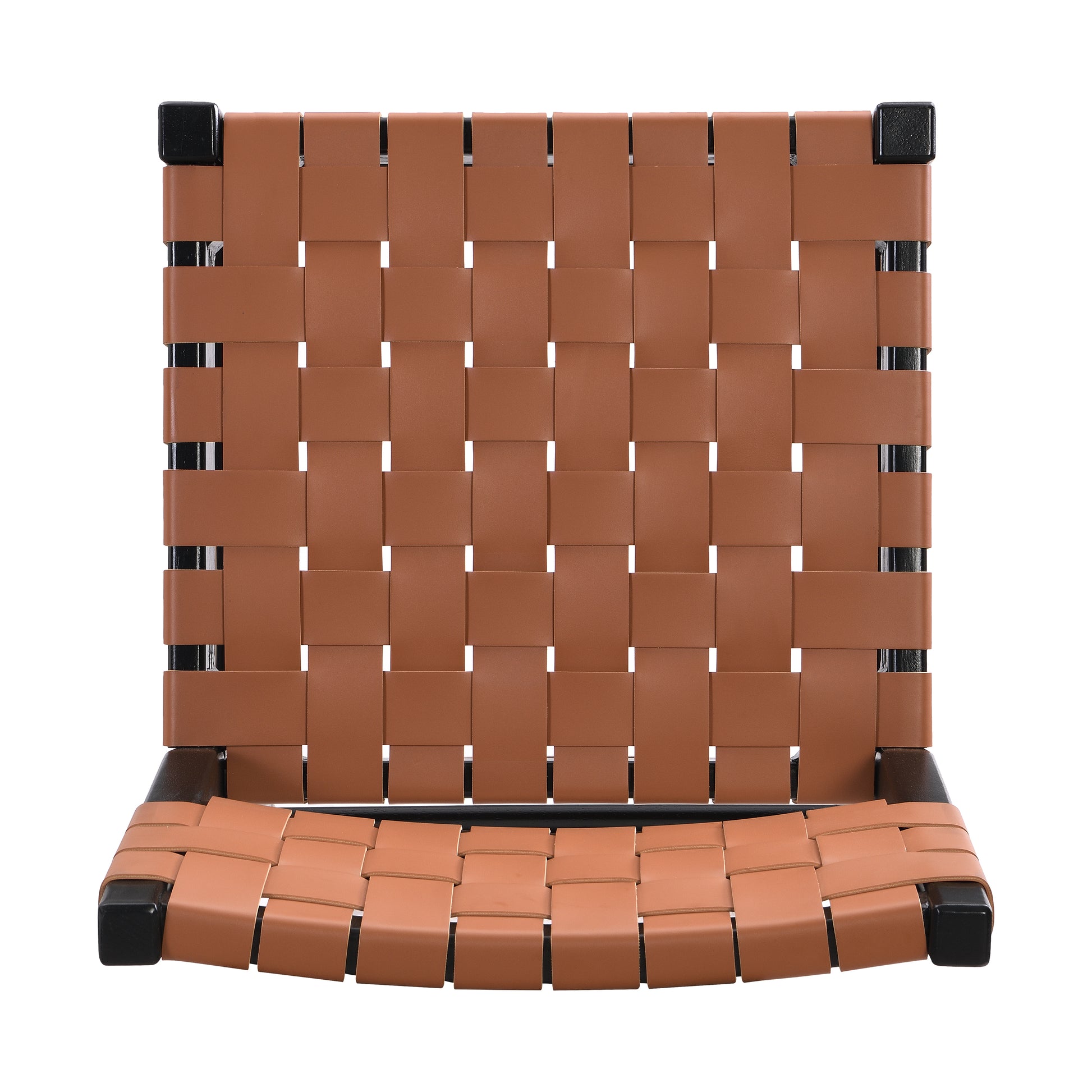 Tan leather woven chair with black frame modern accent seating