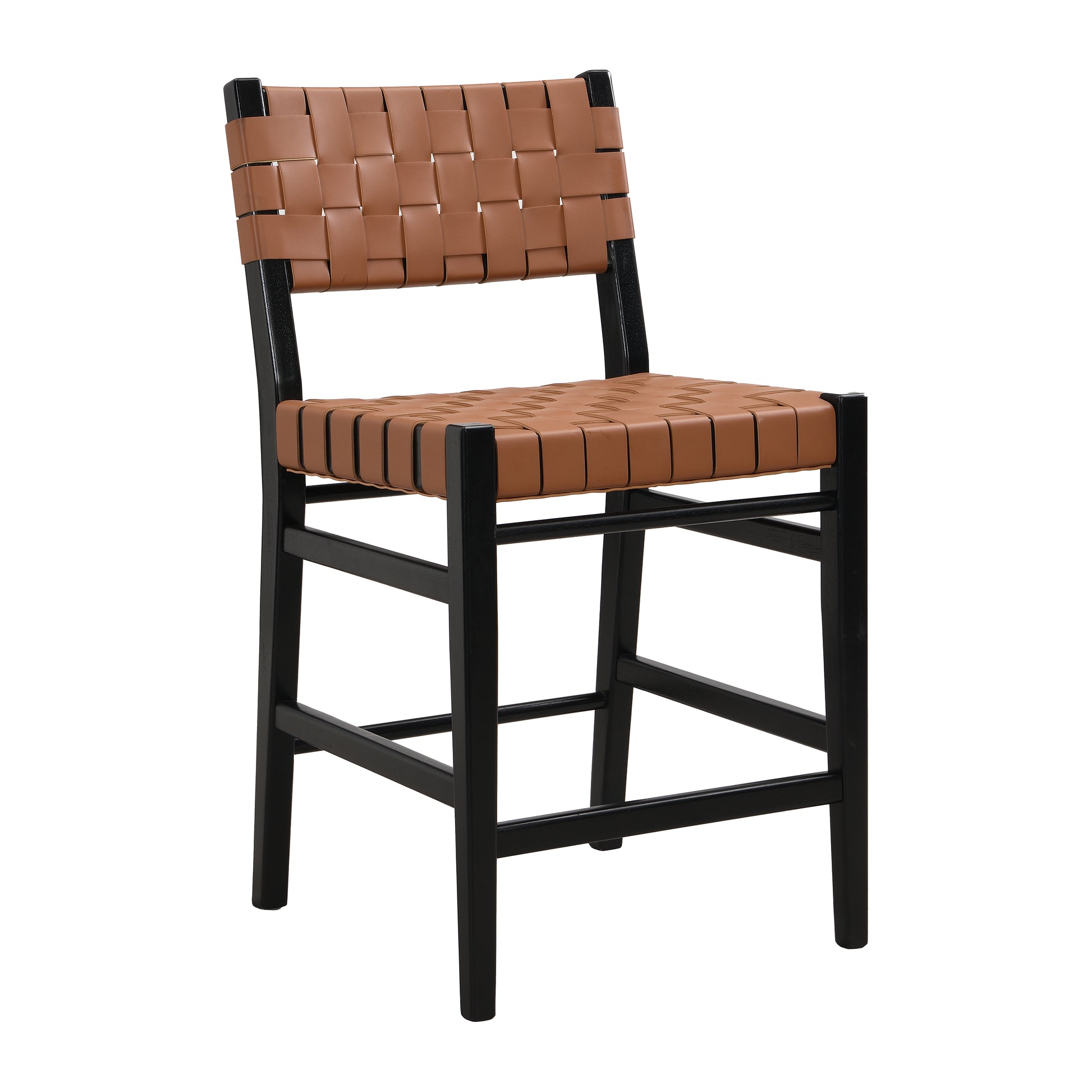 Brown woven leather and black metal frame bar stool modern design for kitchen islands