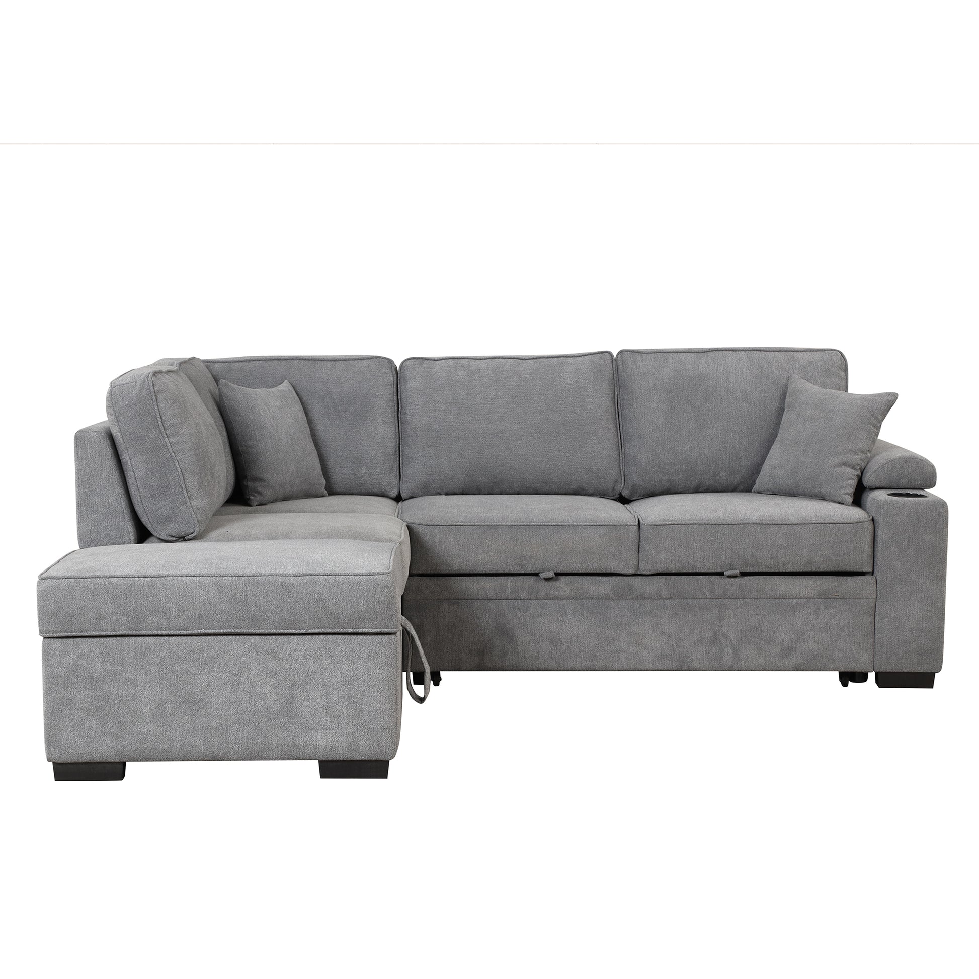 Gray fabric sectional sofa with chaise and storage