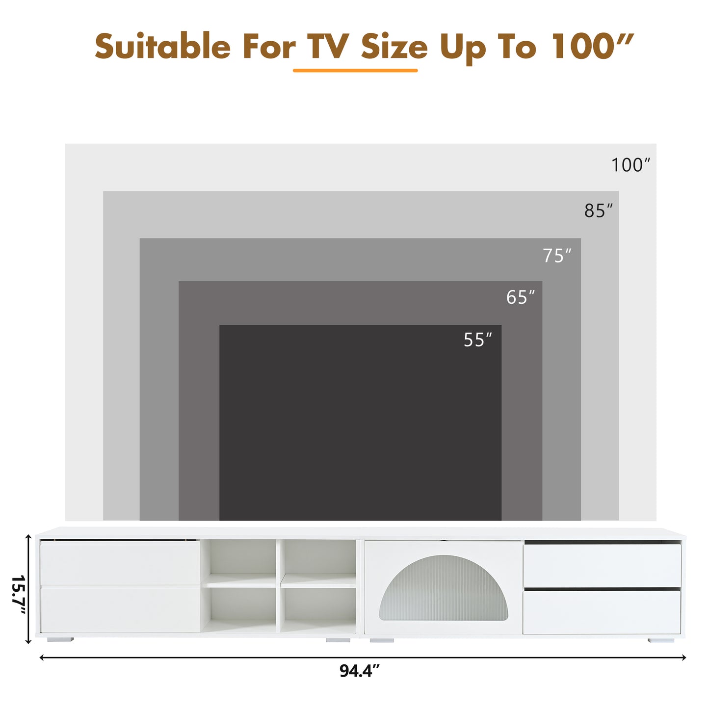 White media console with dual drawers and open shelving dimensions  W x  H