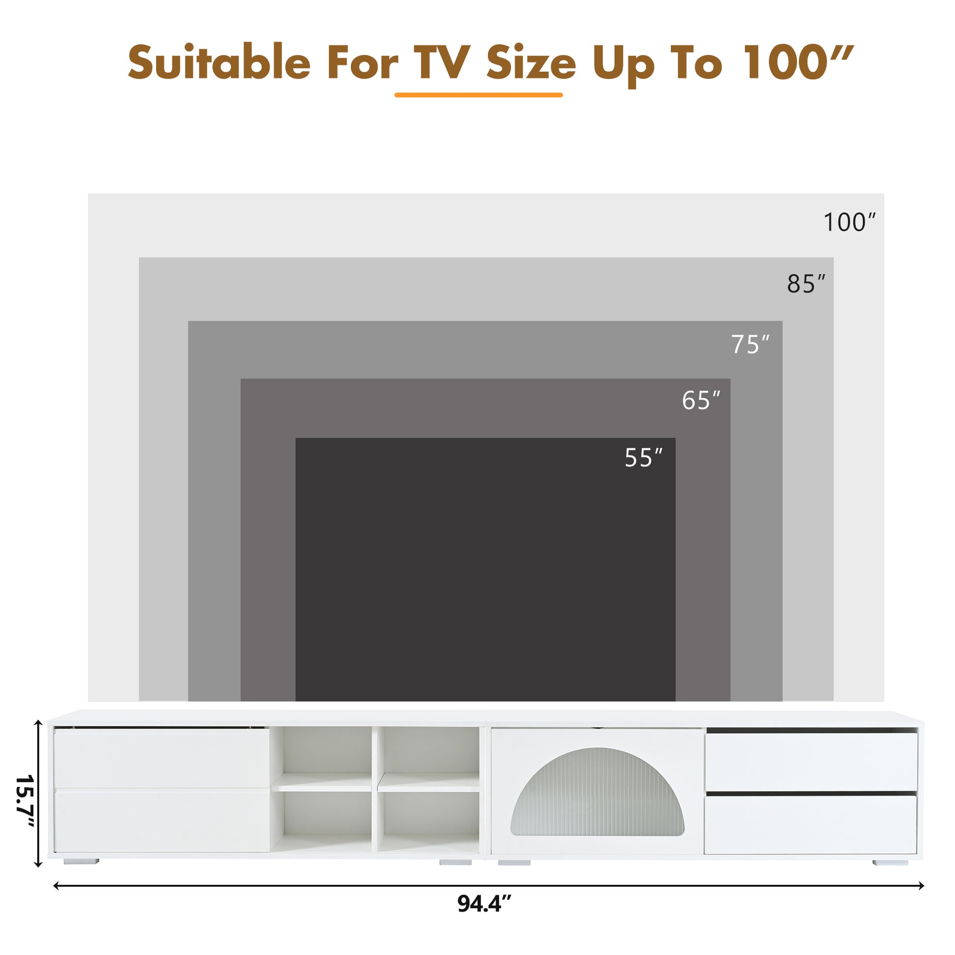 White media console with dual drawers and open shelving dimensions  W x  H