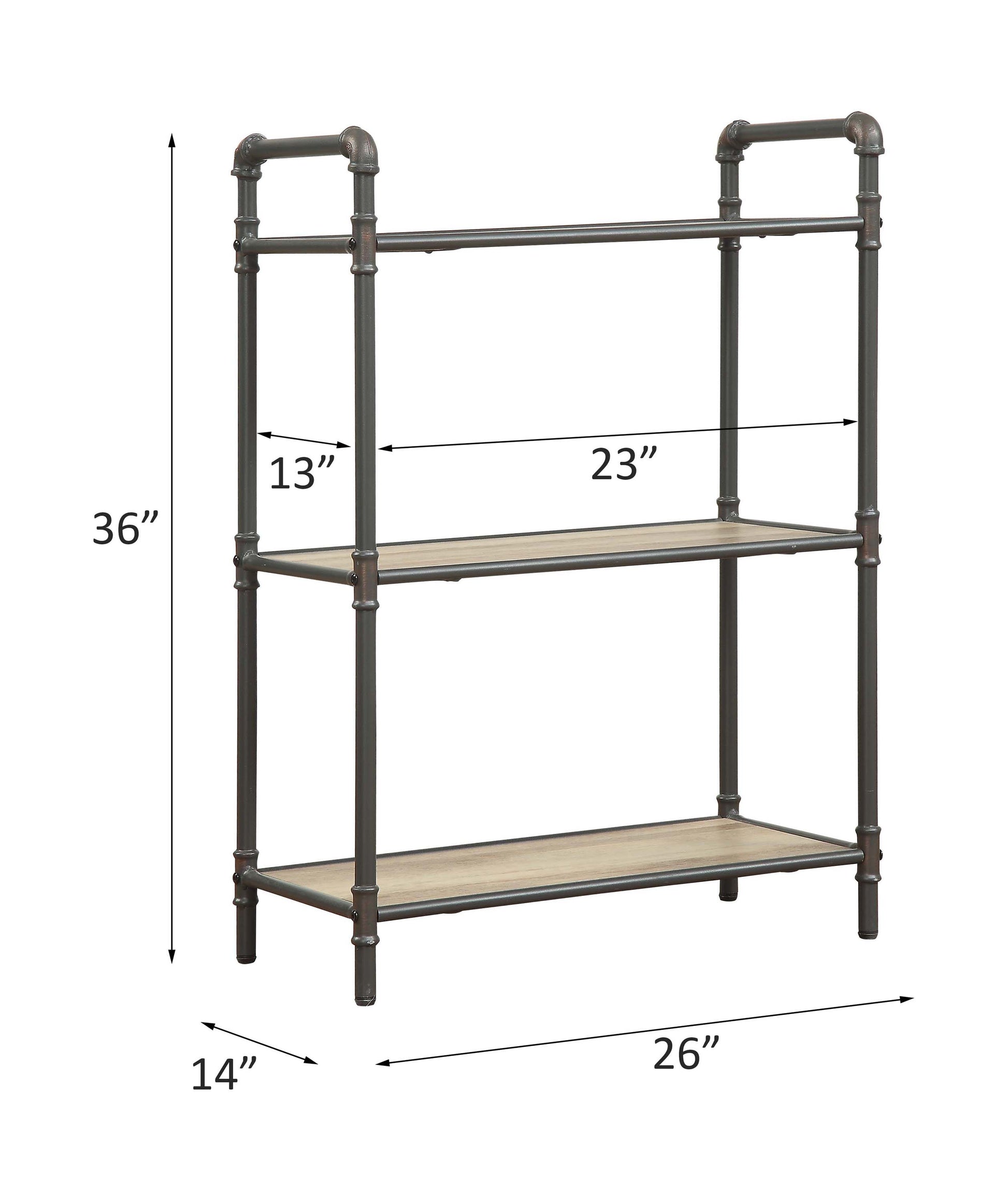 Industrial pipe bookshelf with  shelves and wooden finish