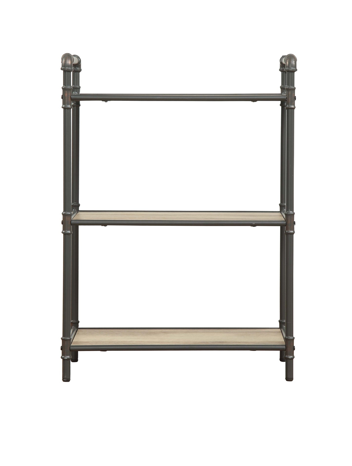 Rustic metal pipe bookshelf with two light wood shelves