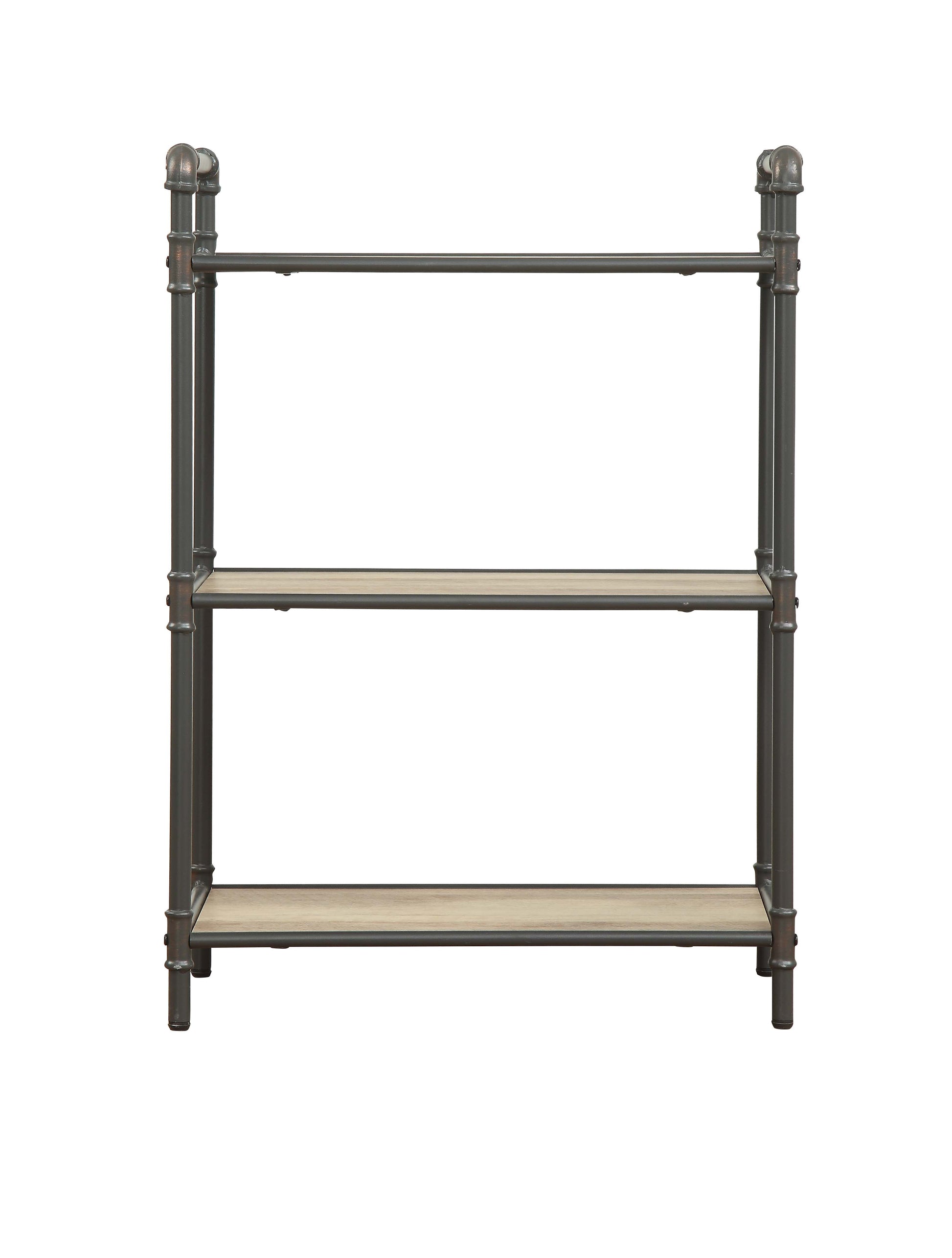 Rustic metal pipe bookshelf with two light wood shelves