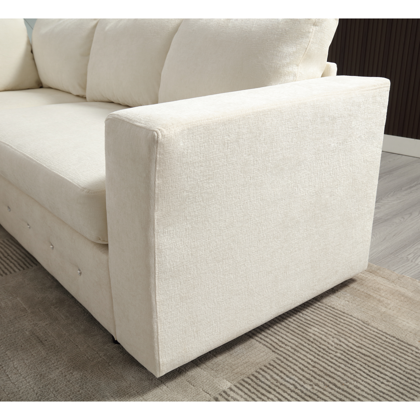Cream textured fabric sofa armrest and cushions modern living room furniture