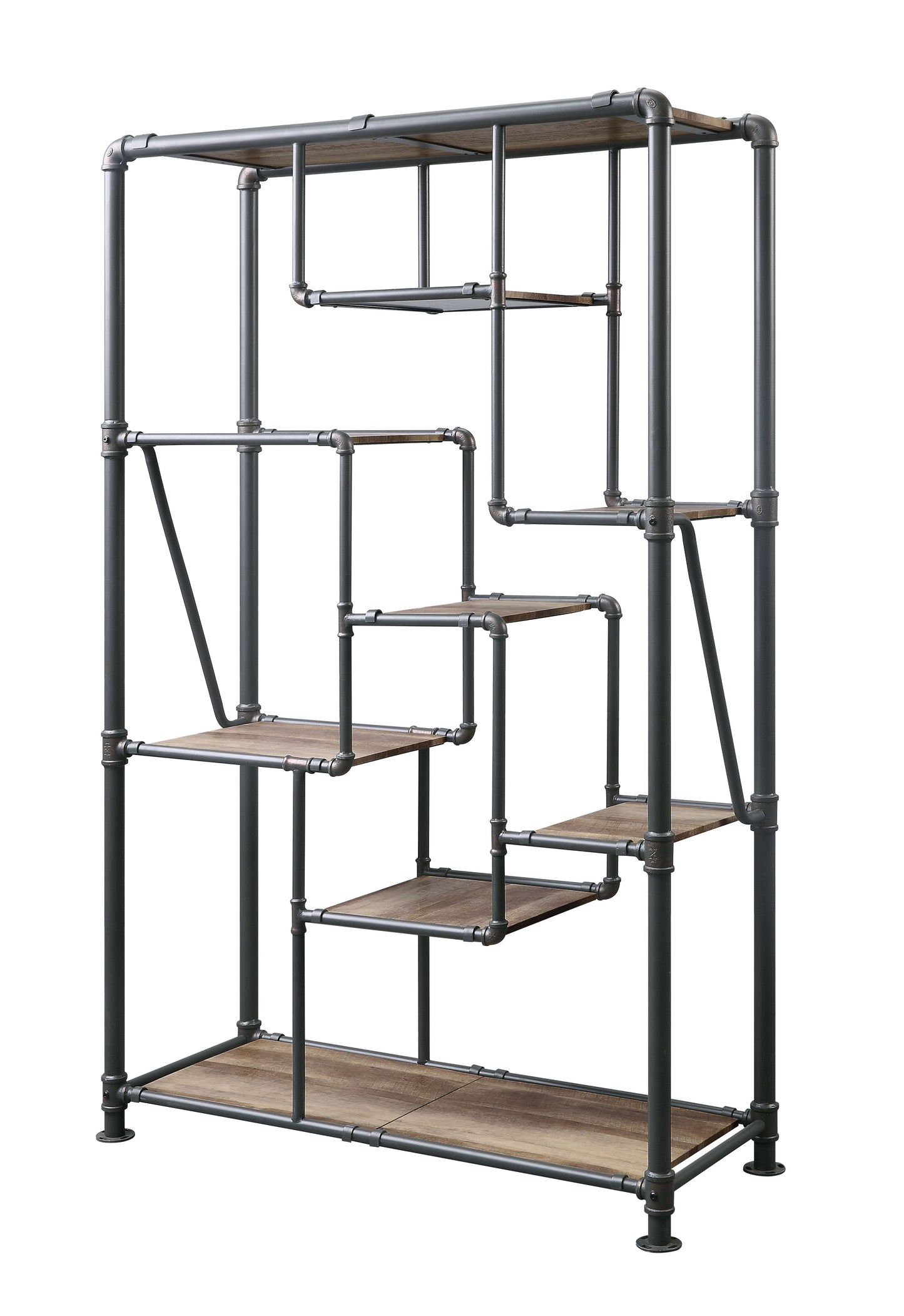 Industrial pipe bookshelf with wood shelves