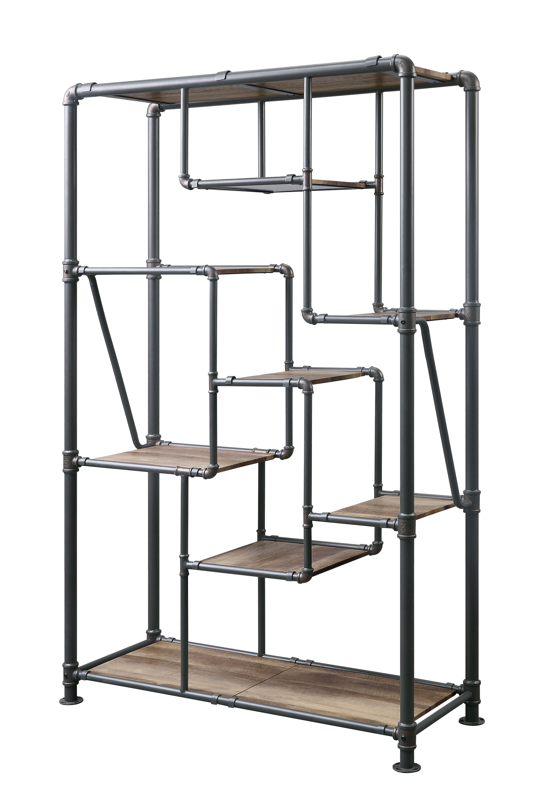 Industrial pipe bookshelf with wood shelves