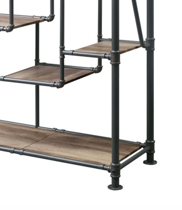 Industrial pipe shelf with rustic wood planks