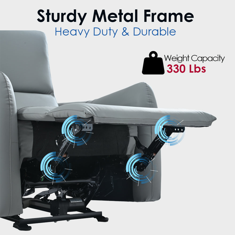 Grey leather reclining chair mechanism with sturdy metal frame and  lbs weight capacity