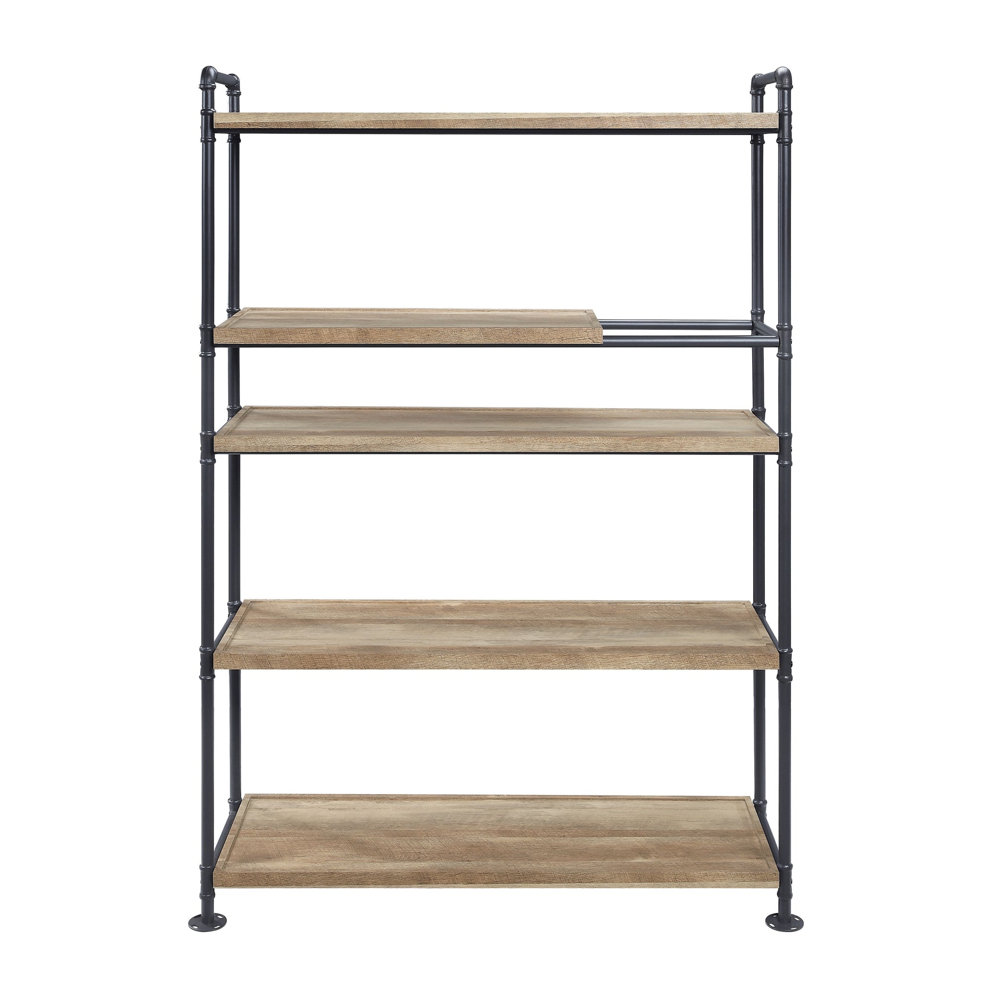 Rustic pipe bookshelf with five reclaimed wood shelves