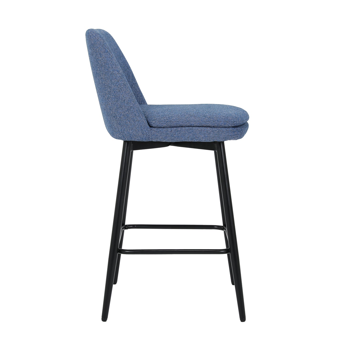 Blue upholstered bar stool with black metal legs perfect for modern kitchens