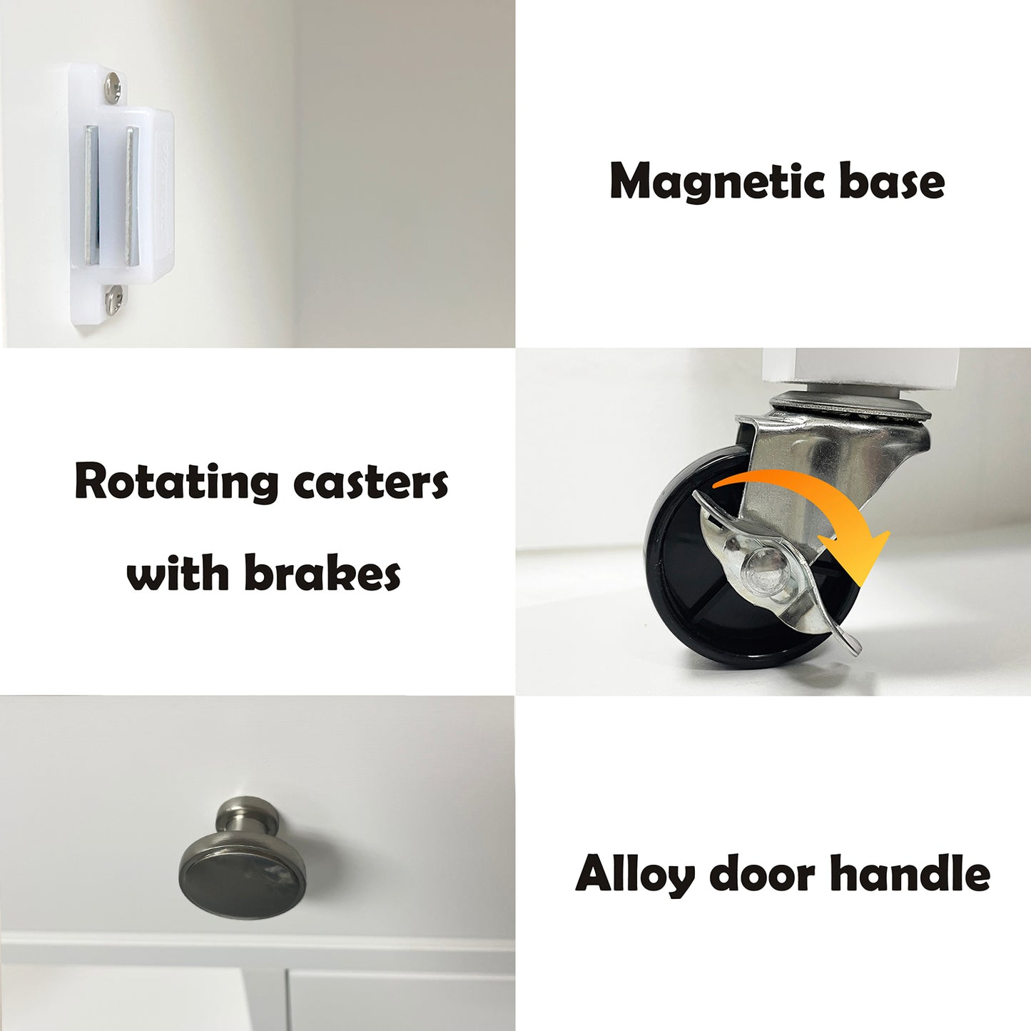 White cabinet with a clear magnetic catch and silver screws