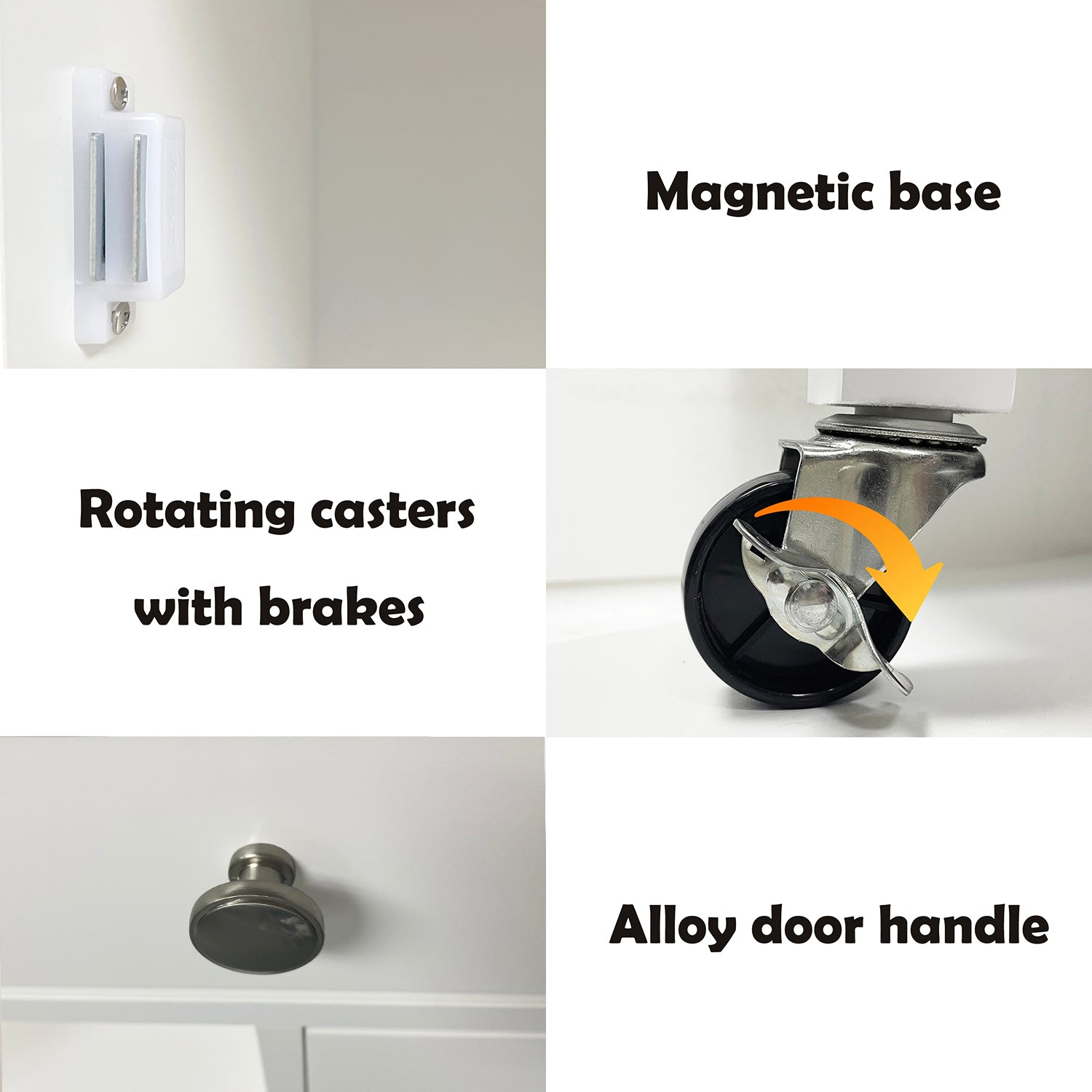 White cabinet with a clear magnetic catch and silver screws