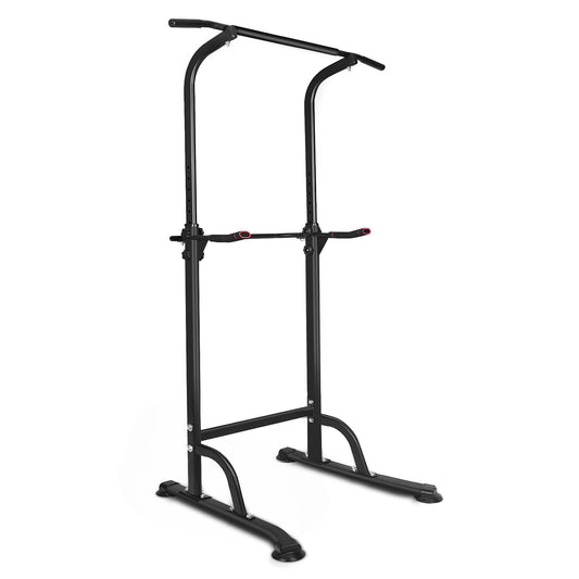 Black steel pull up station with padded grips for home gym workouts
