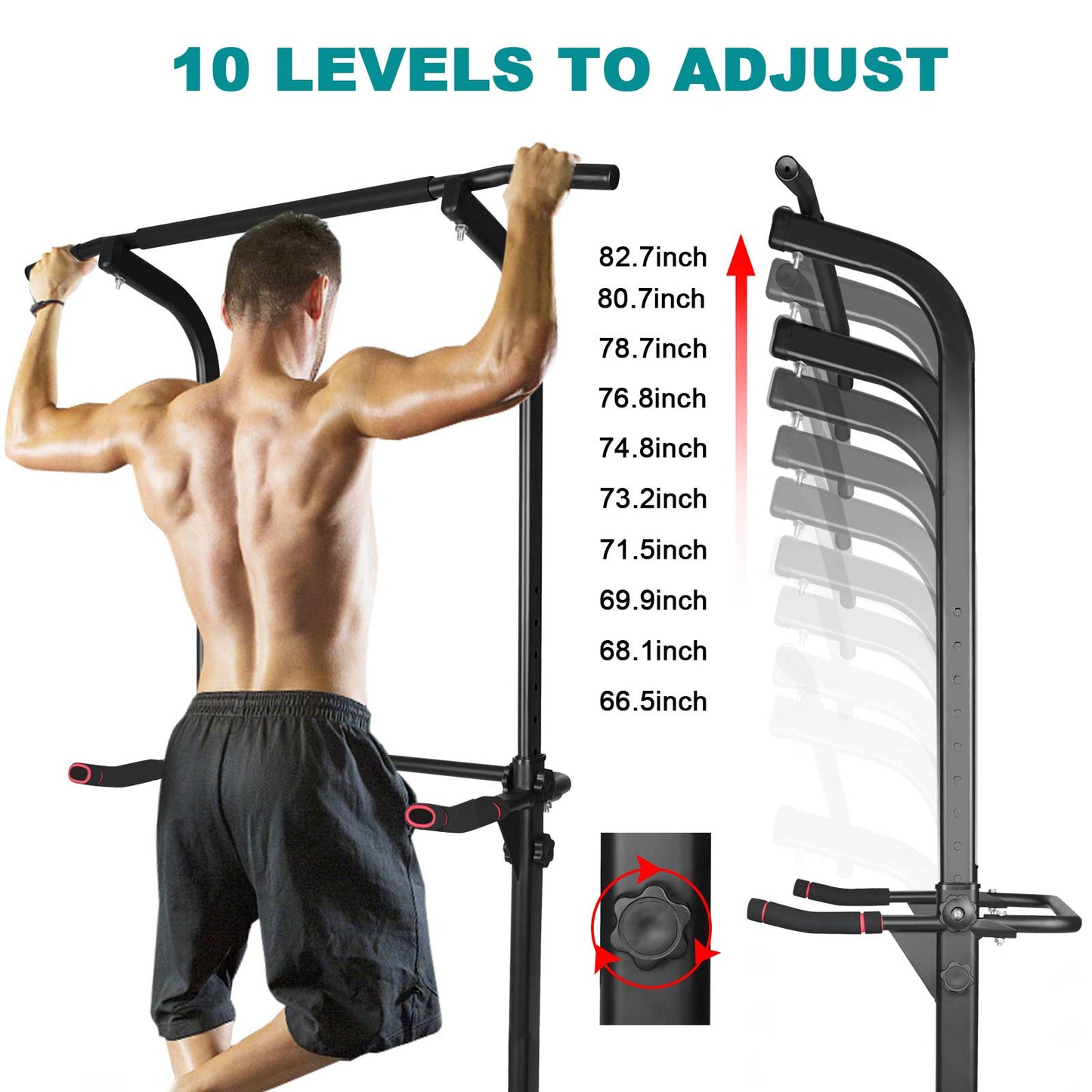 Black pull up bar with  adjustable height levels for home gym workouts