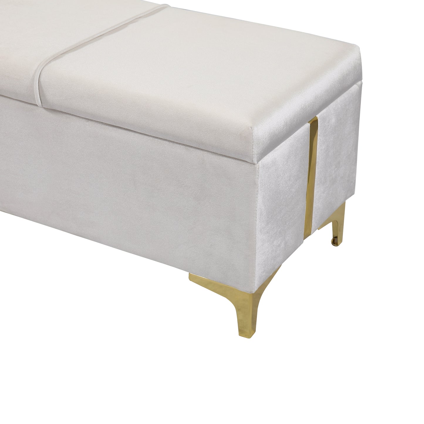 Cream velvet storage bench with gold legs