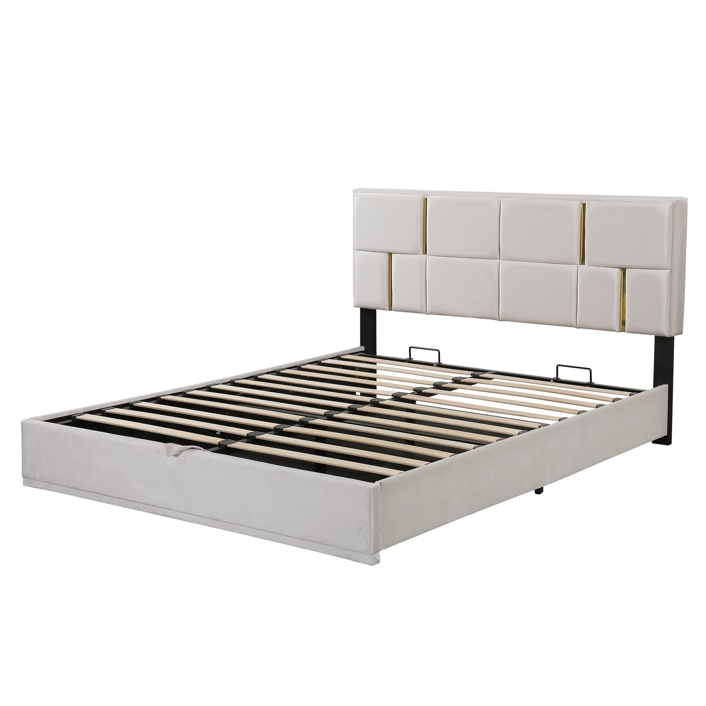 Modern grey fabric bed frame with tufted headboard
