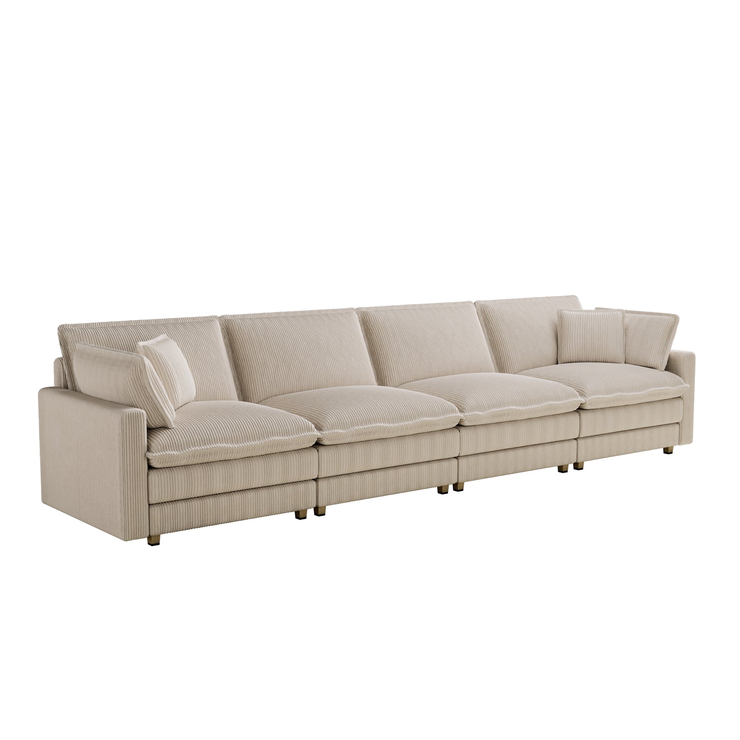 Beige corduroy sectional sofa with plush cushions and minimalist design perfect for modern living rooms