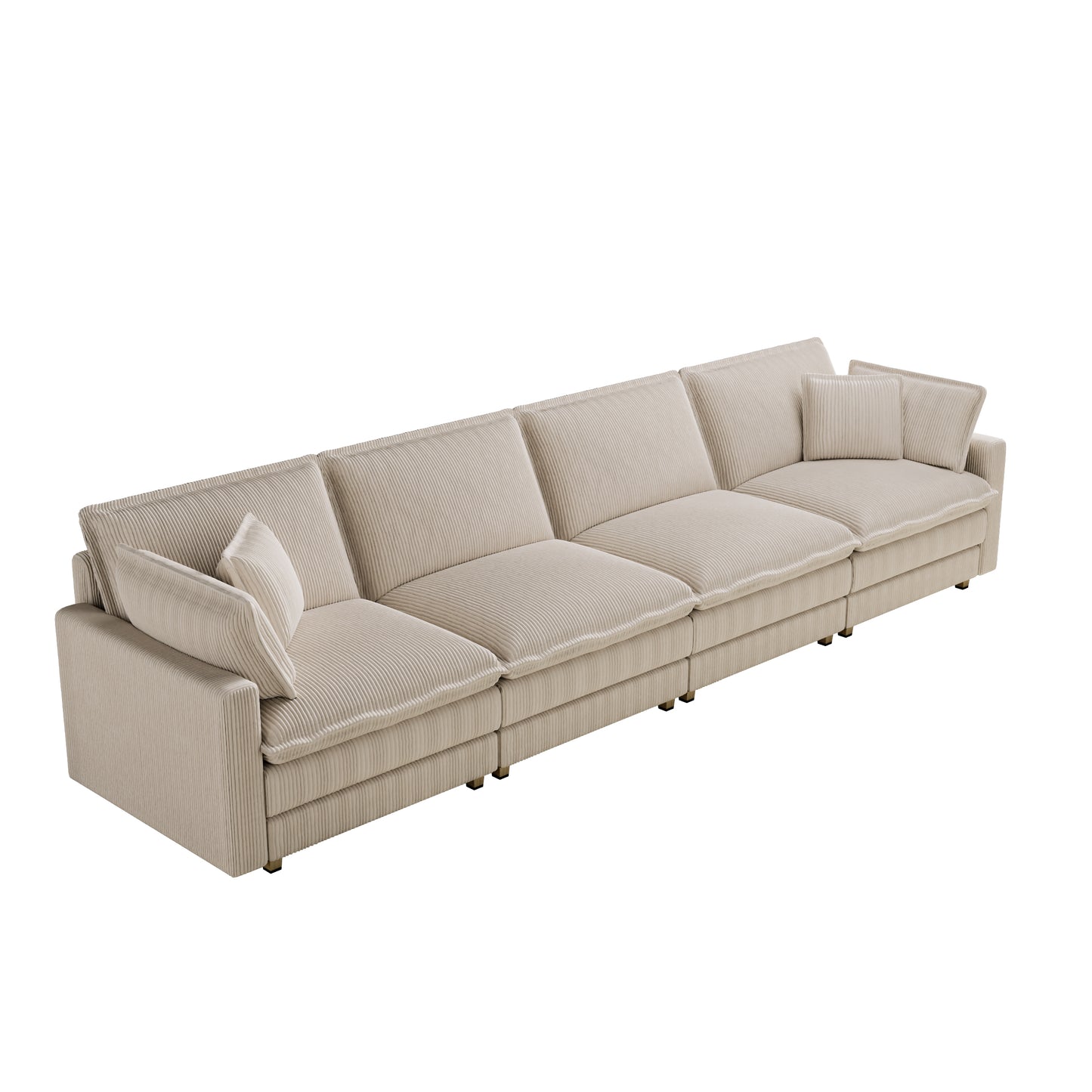 Beige corduroy sectional sofa with plush cushions and modern design