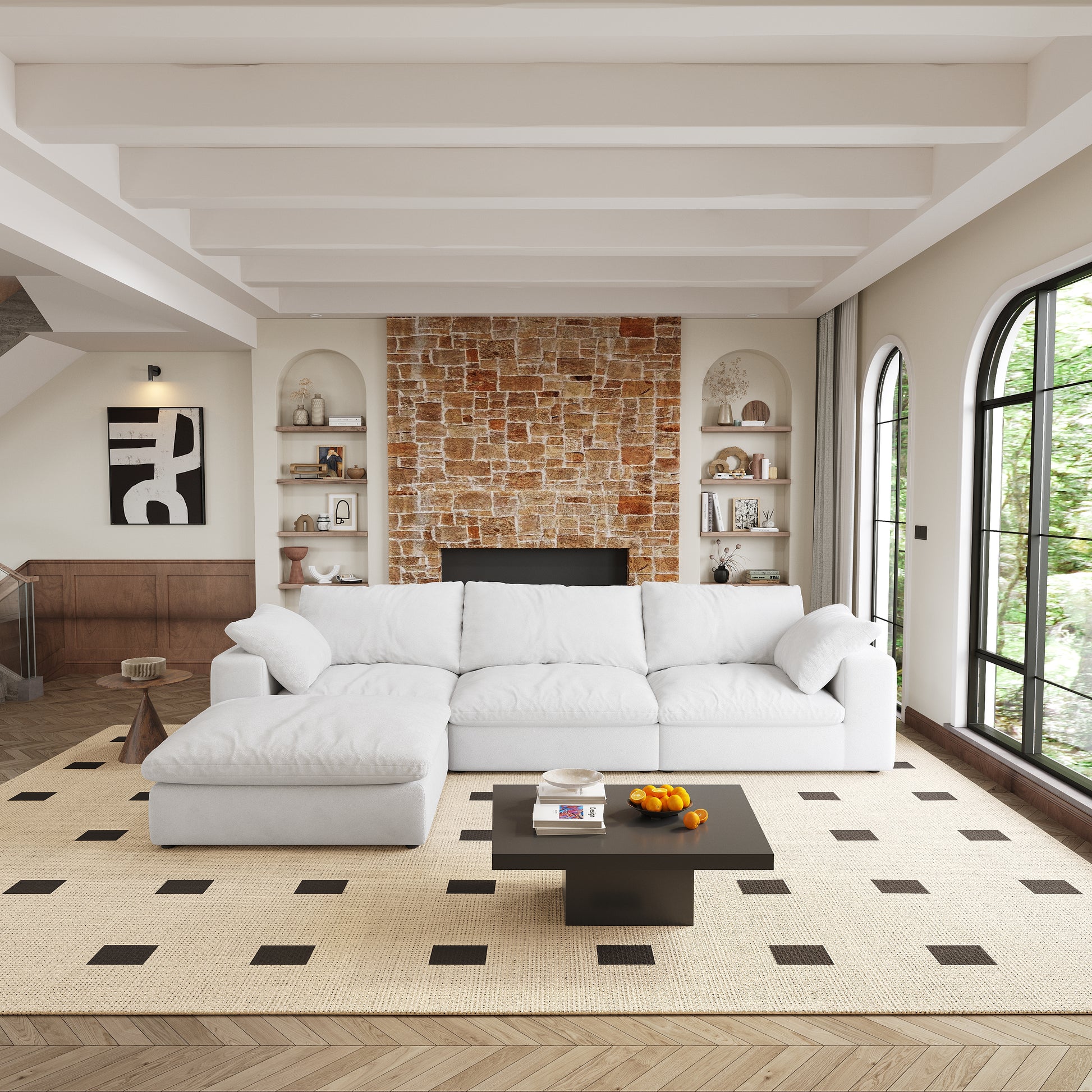 Plush white sectional sofa with deep seats and generous cushions perfect for modern living spaces