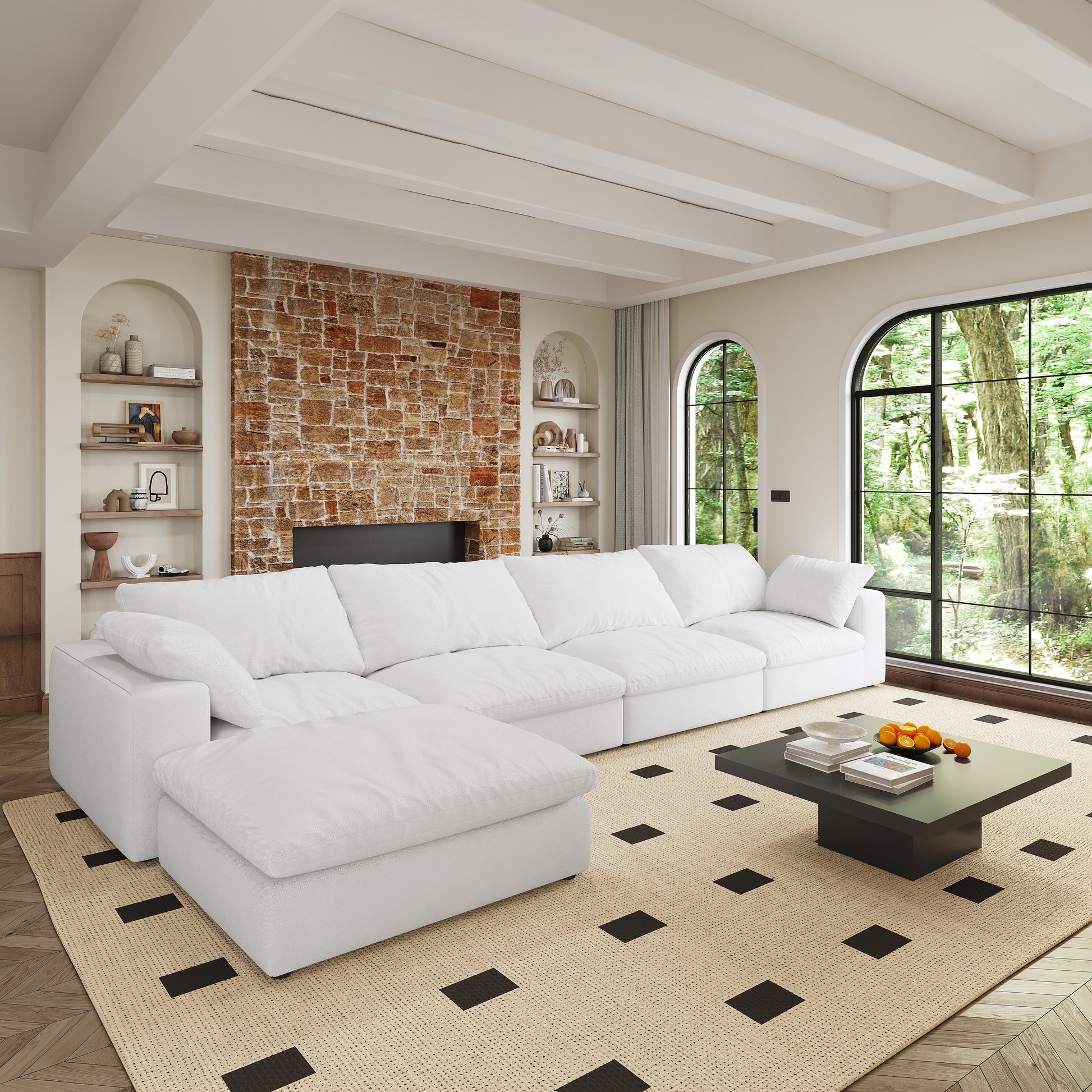 Plush white sectional sofa with deep cushions and chaise lounge perfect for modern living rooms