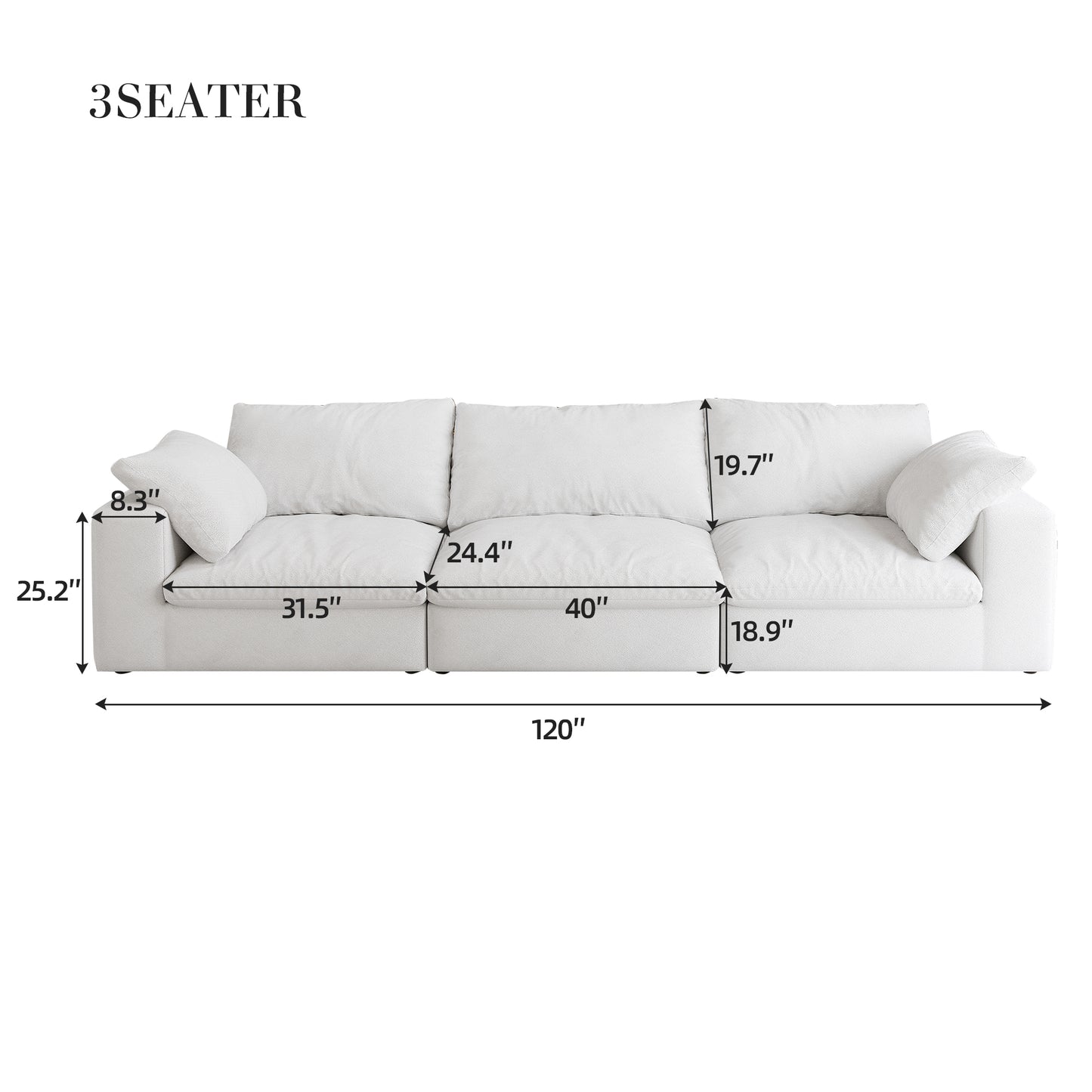 White plush seater sofa with dimensions  L x  W x  H