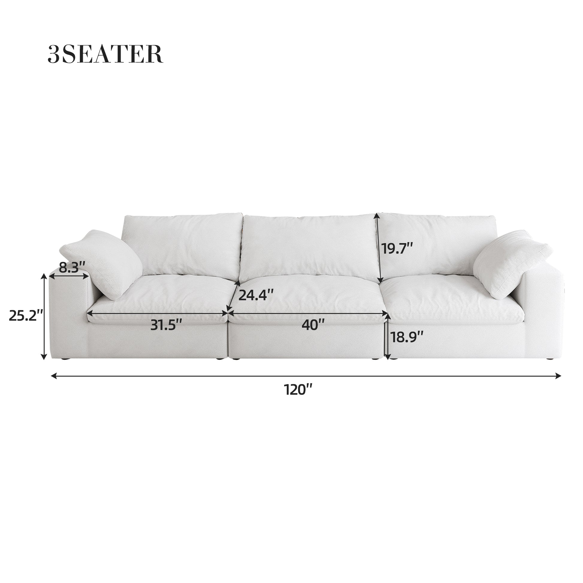 White plush seater sofa with dimensions  L x  W x  H