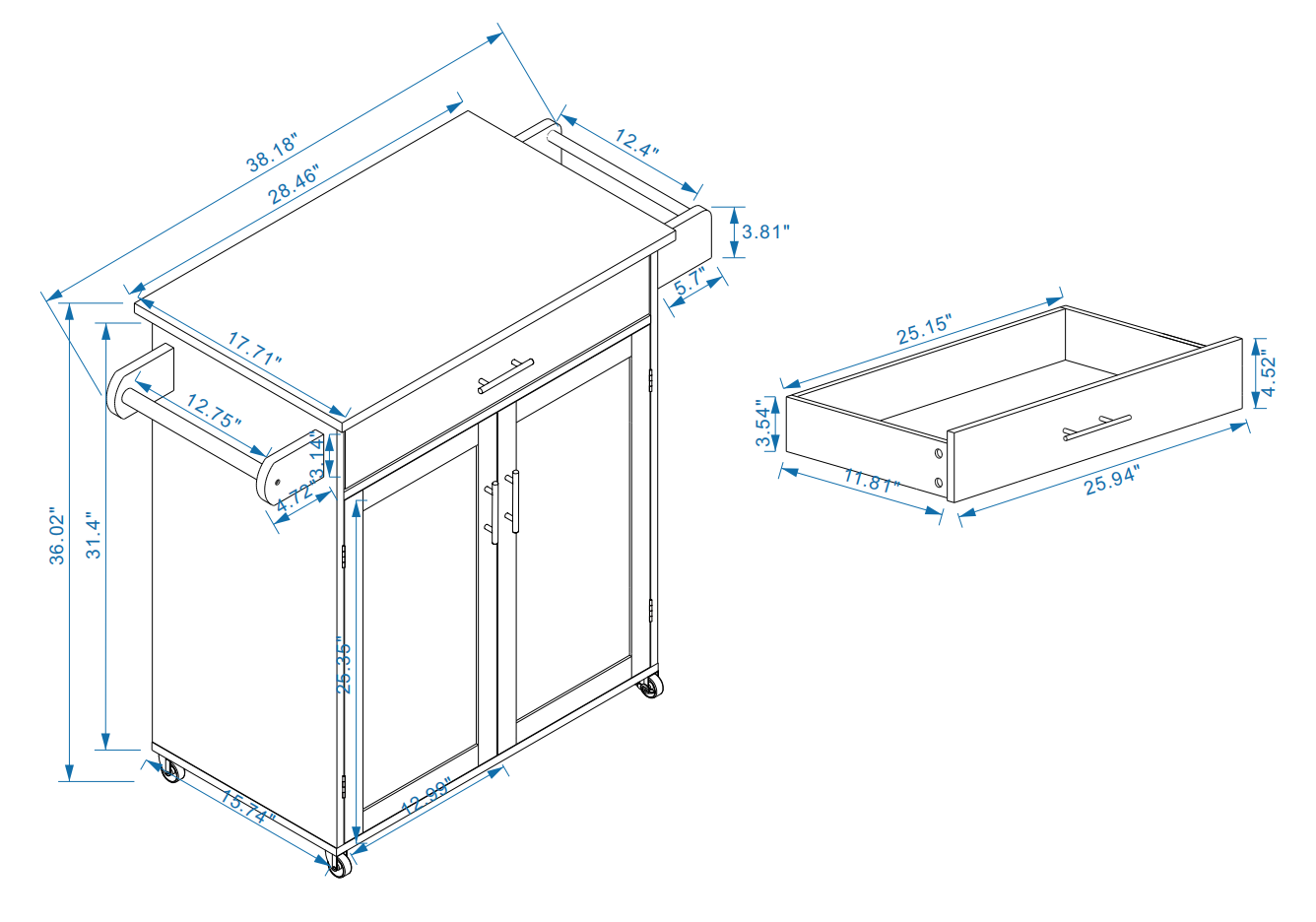 Kitchen cart with dimensions