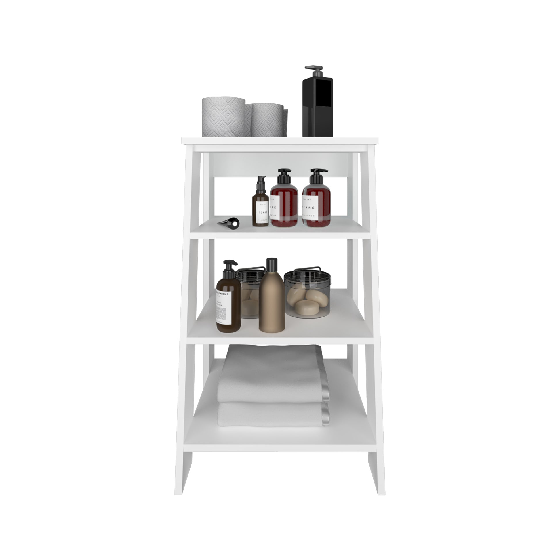 Black square dispenser bottle with pump on white shelf home decor product